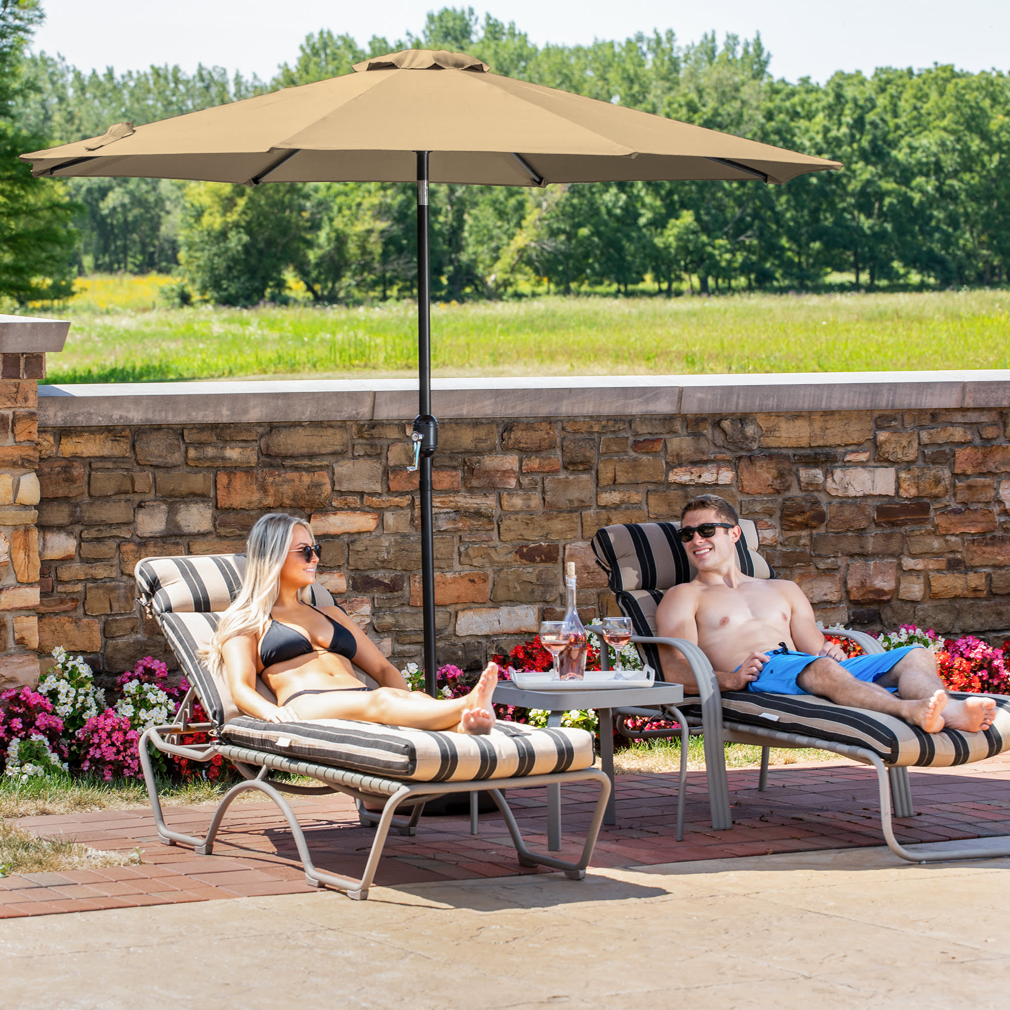 Island Umbrella Trinidad II 9-ft Octagon Market Umbrella - Champagne - Polyester Canopy