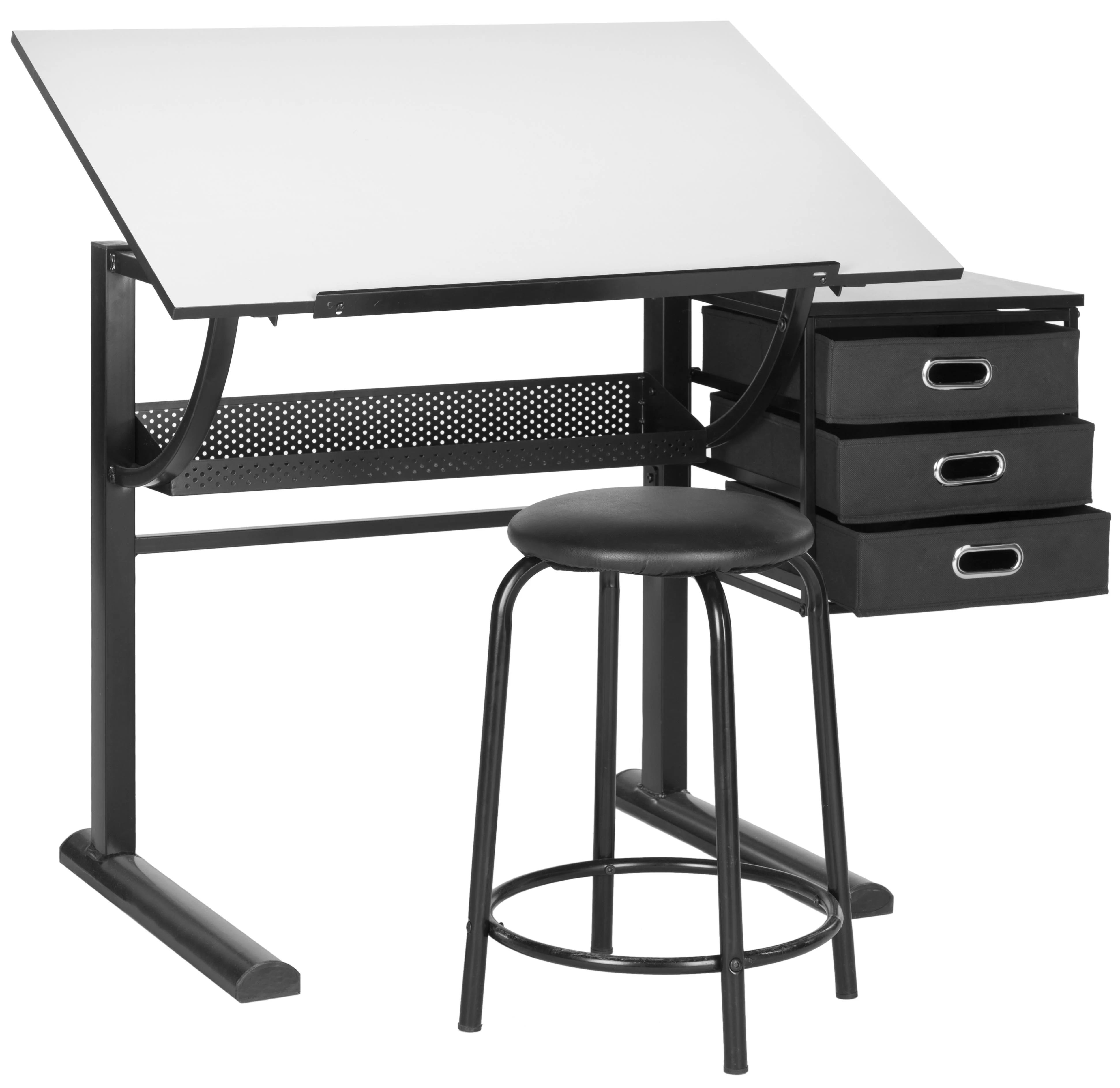SAFAVIEH Harvard Rustic Solid Writing Desk with Stool, Black/White