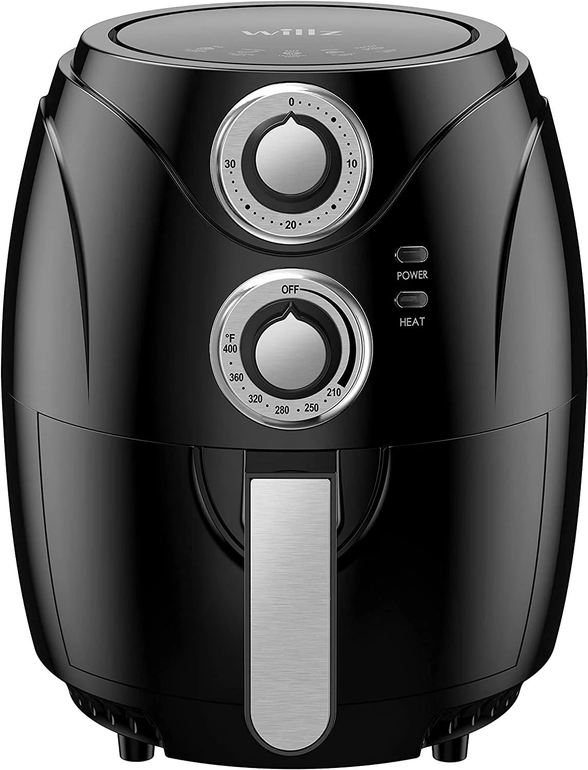 Willz Small Compact Electric Air Fryer Oil Free Quick Cook with Time & Temperature Control & Auto Shut Off Feature, Non-Stick Air Fry Basket, 2.6 Quart, 1200W, Black