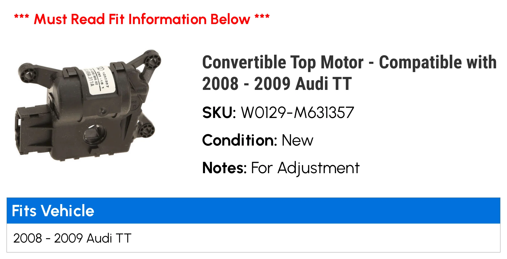 Convertible Top Motor - Compatible with 2008 - 2009 Audi TT