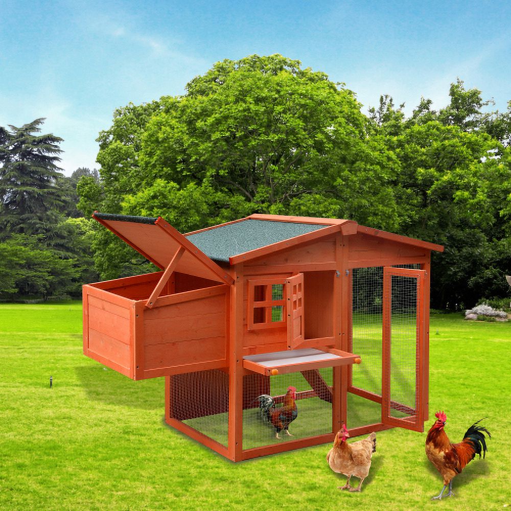 Large Wooden Chicken Coop with Nest Box - Solid Fir Wood and Galvanized Steel Poultry Cage with Raised Sleeping Area and Spacious Run