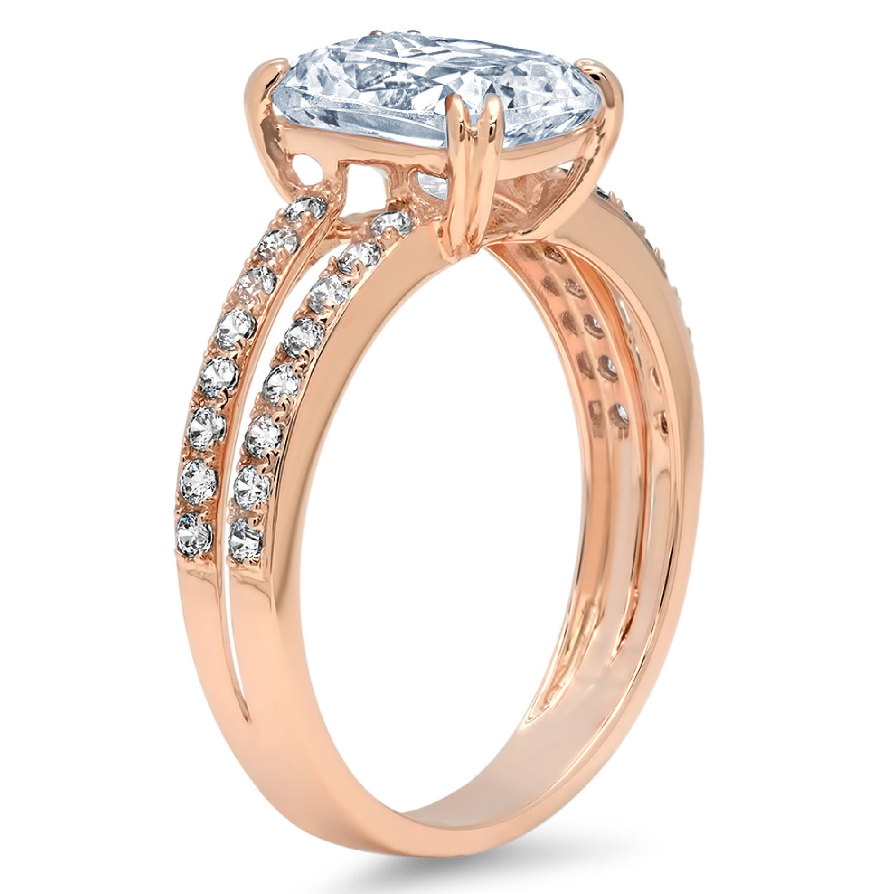 3.96 ct Brilliant Cushion Cut Clear Simulated Diamond 18K Rose Gold Solitaire with Accents Ring SZ 6.75