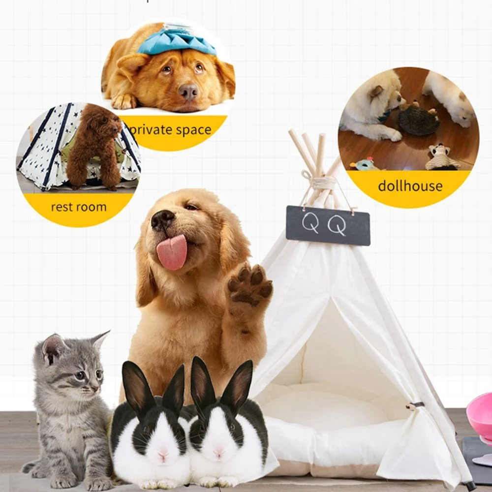 Cute Excursion Canvas Portable Wooden Rack Indoor Pet Houses Pet Tent Dog Cat Bed Animals Bed M