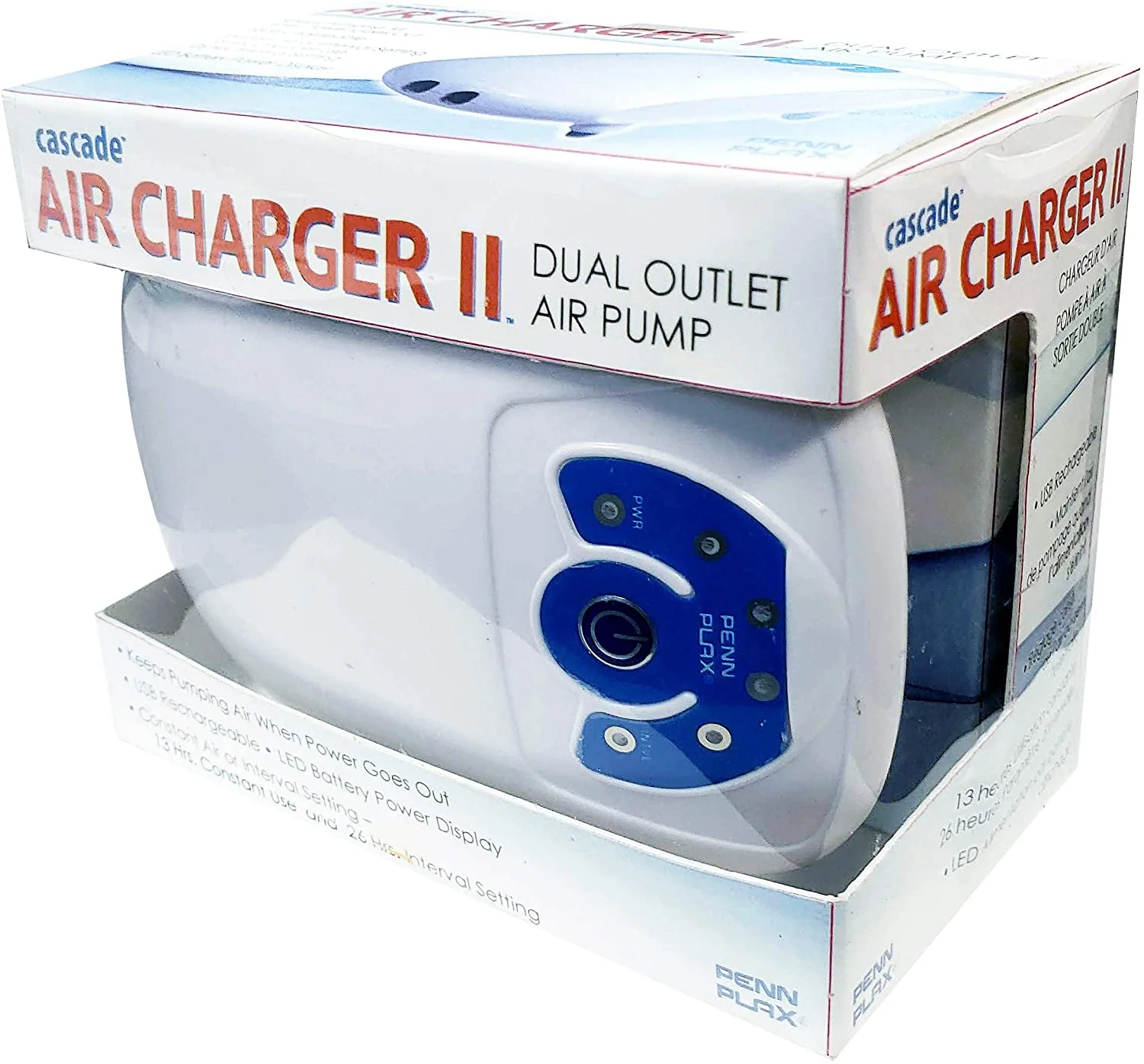 Penn-Plax Cascade Air Charger II Dual Air Pump Day Use Emergency 2 Outlets