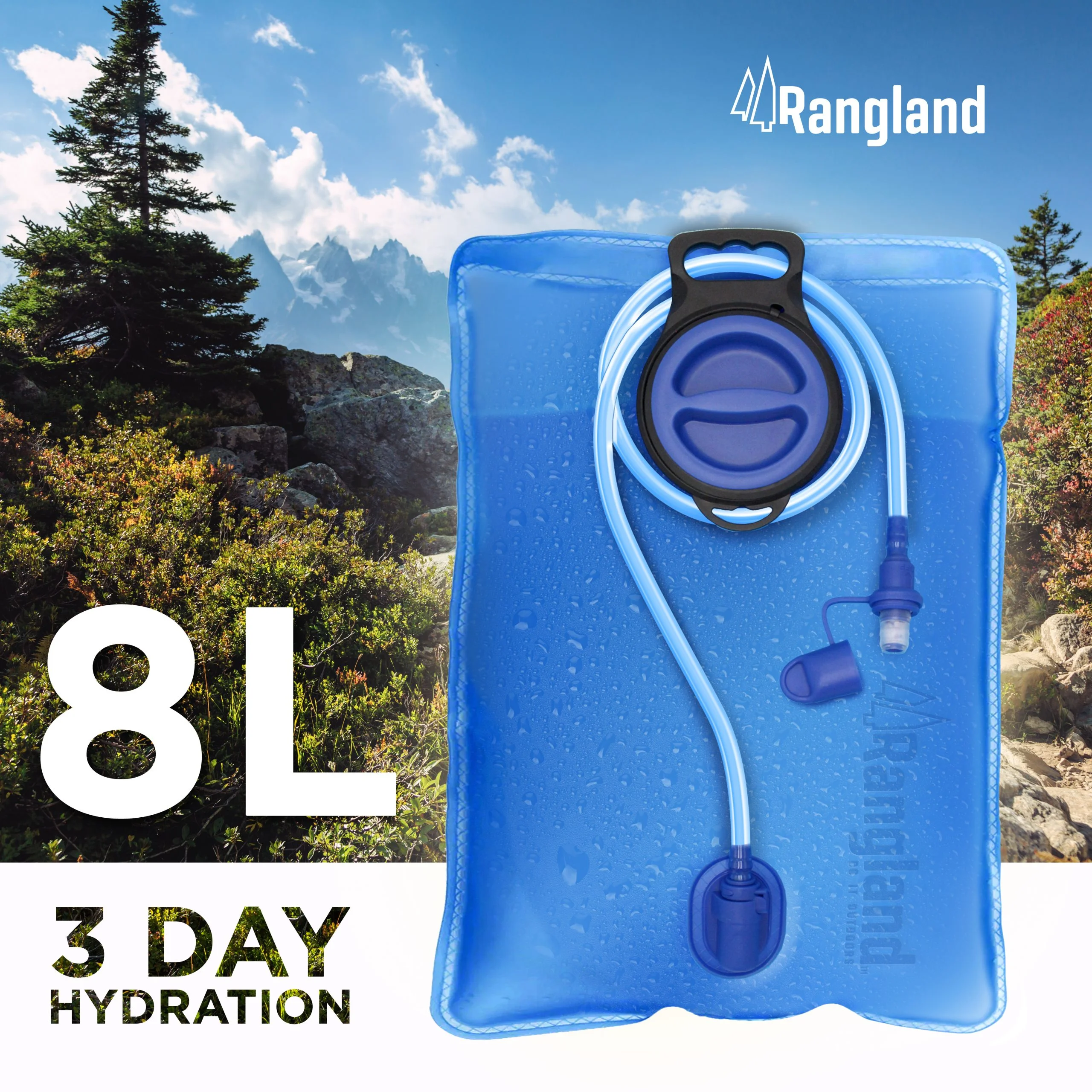 Rangland Hydration Bladder, Extra Large 8 Liter/ 2 Gallon Water Reservoir, Heavy Duty Leak Free Bladder with Large Opening & Bite Valve Drinking Tube Straw