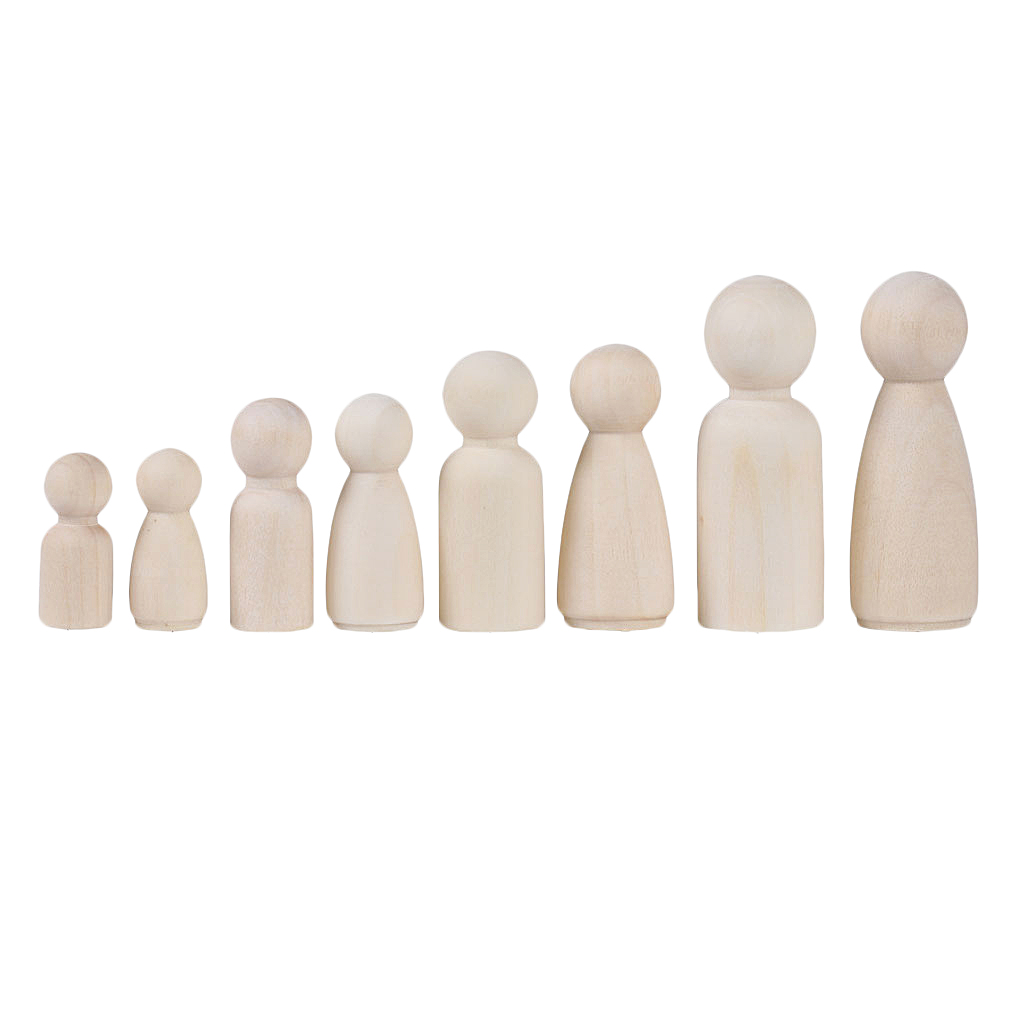 Family of 8 Wood Peg Dolls Wooden Figure Birthday Toy