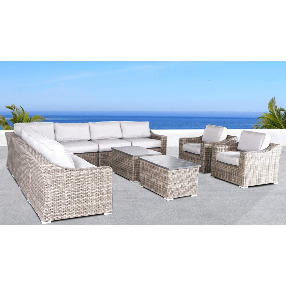 Living Source International LSI Grey Outdoor Wicker Sectional 11 Piece Conversation Set Brown 10