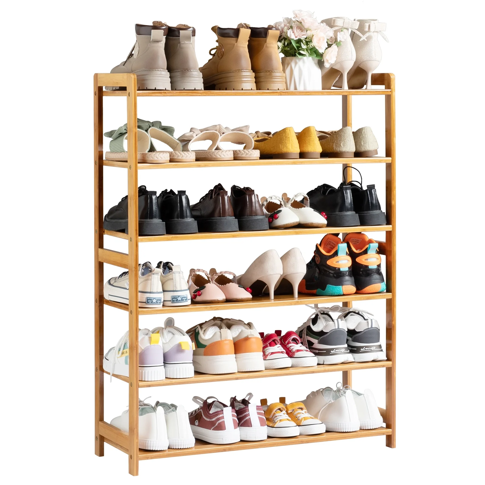 Ktaxon 6-Tier Bamboo Wood Shoe Shelf Shoe Rack 18-24 Pairs Utility Shoe Storage Organizer Shelving for Entryway Bedroom Living Room Dorm Home, Natural