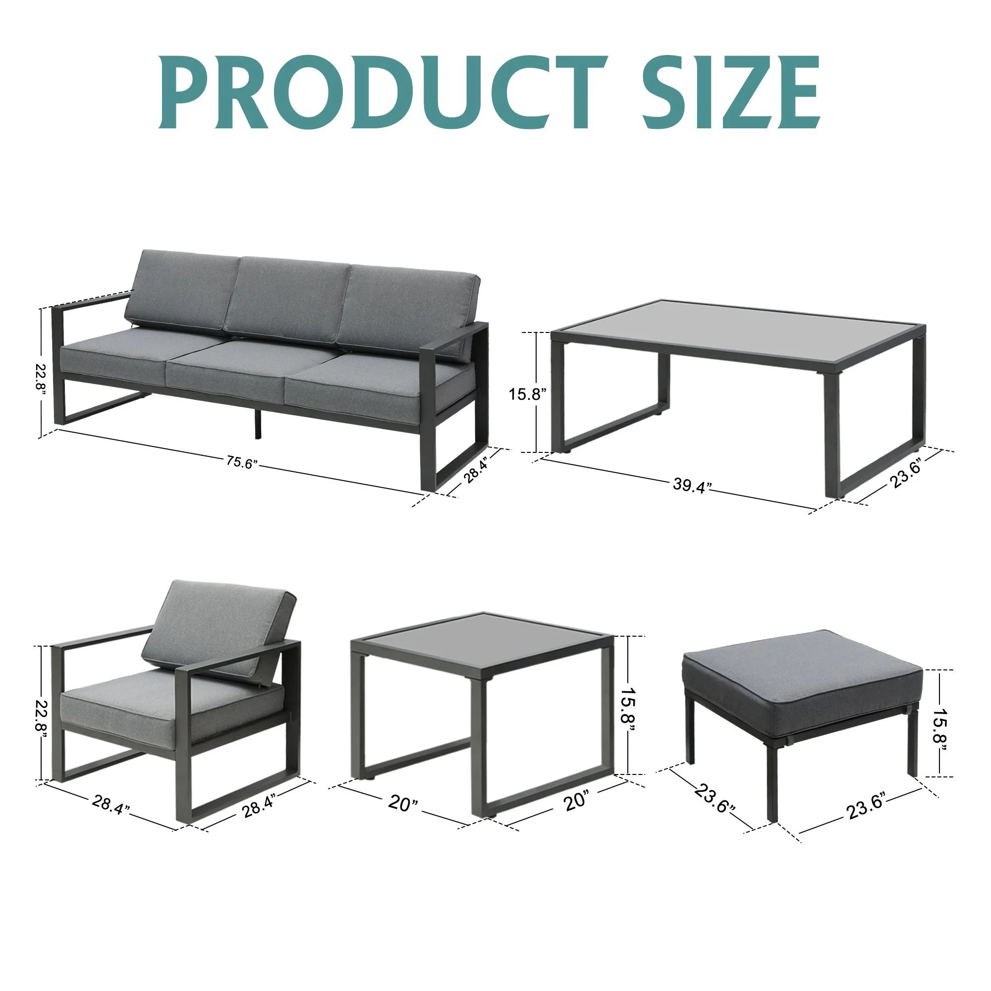 Superjoe 7 Pcs Patio Furniture Set Aluminum Patio Sectional Conversation Sofa Set with Table and Ottoman, Gray