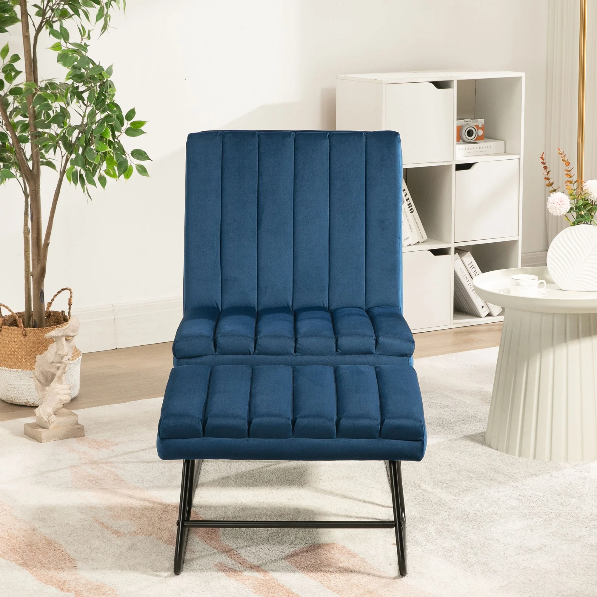 CoSoTower Dark Blue Modern Lazy Lounge Chair, Contemporary Single Leisure Upholstered Sofa Chair Set