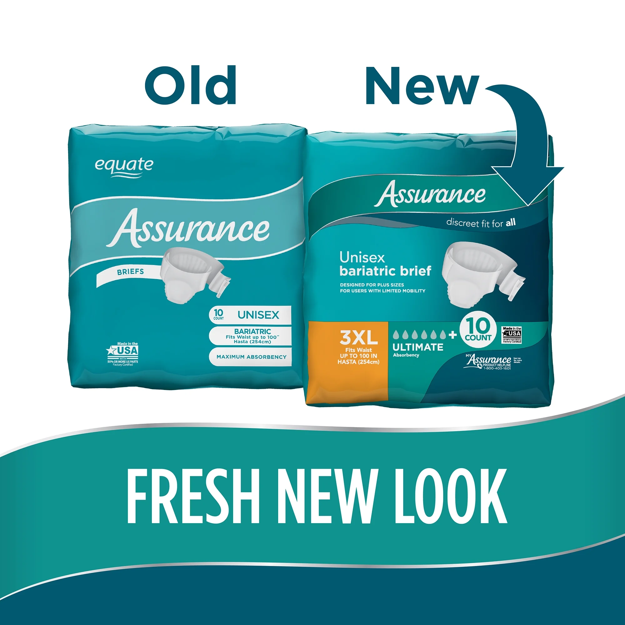 Assurance Unisex Maximum Incontinence Briefs with Tabs, Bariatric 40 Count