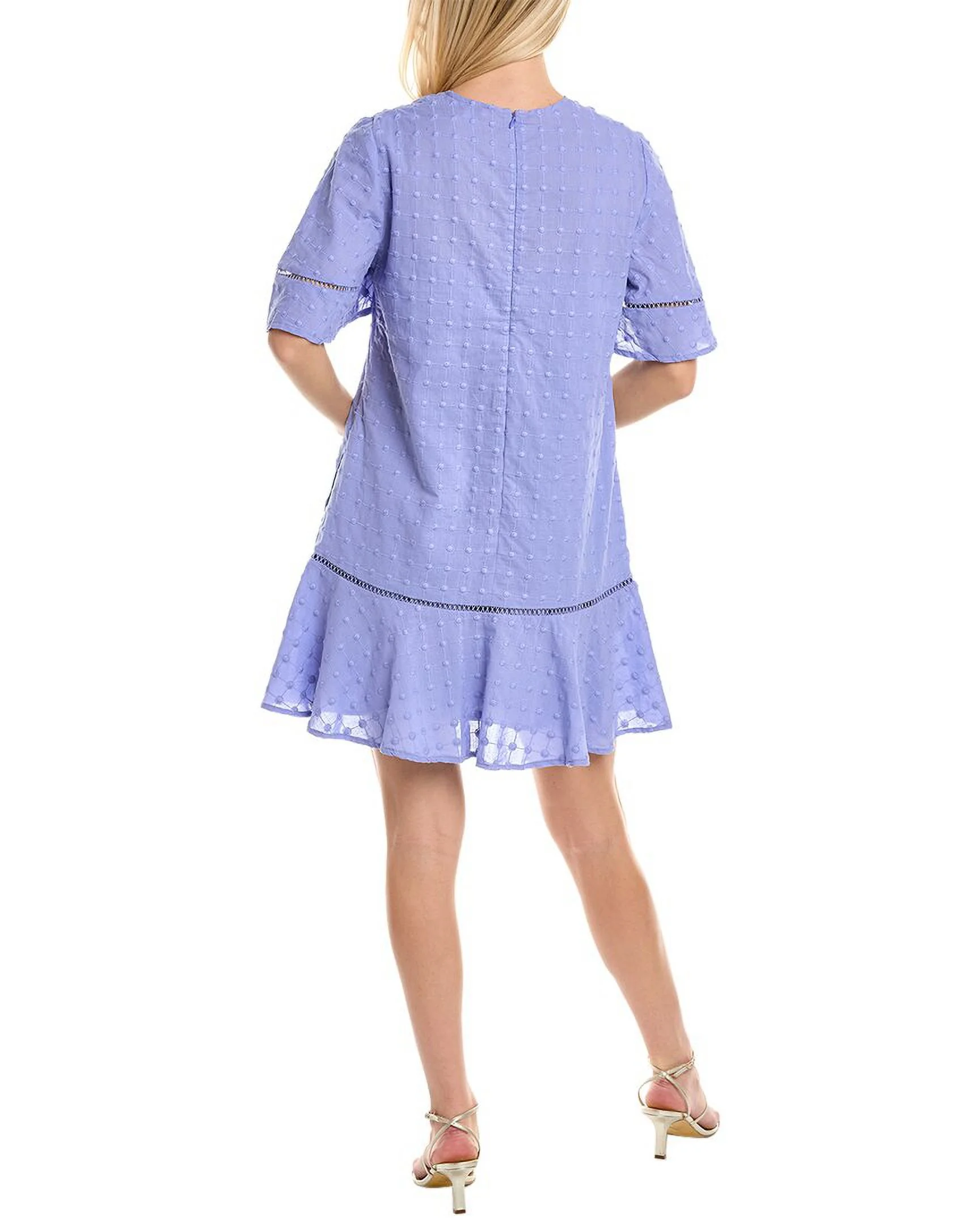 Pearl by Lela Rose womens  Dotted Flounce Hem Mini Dress, S, Blue