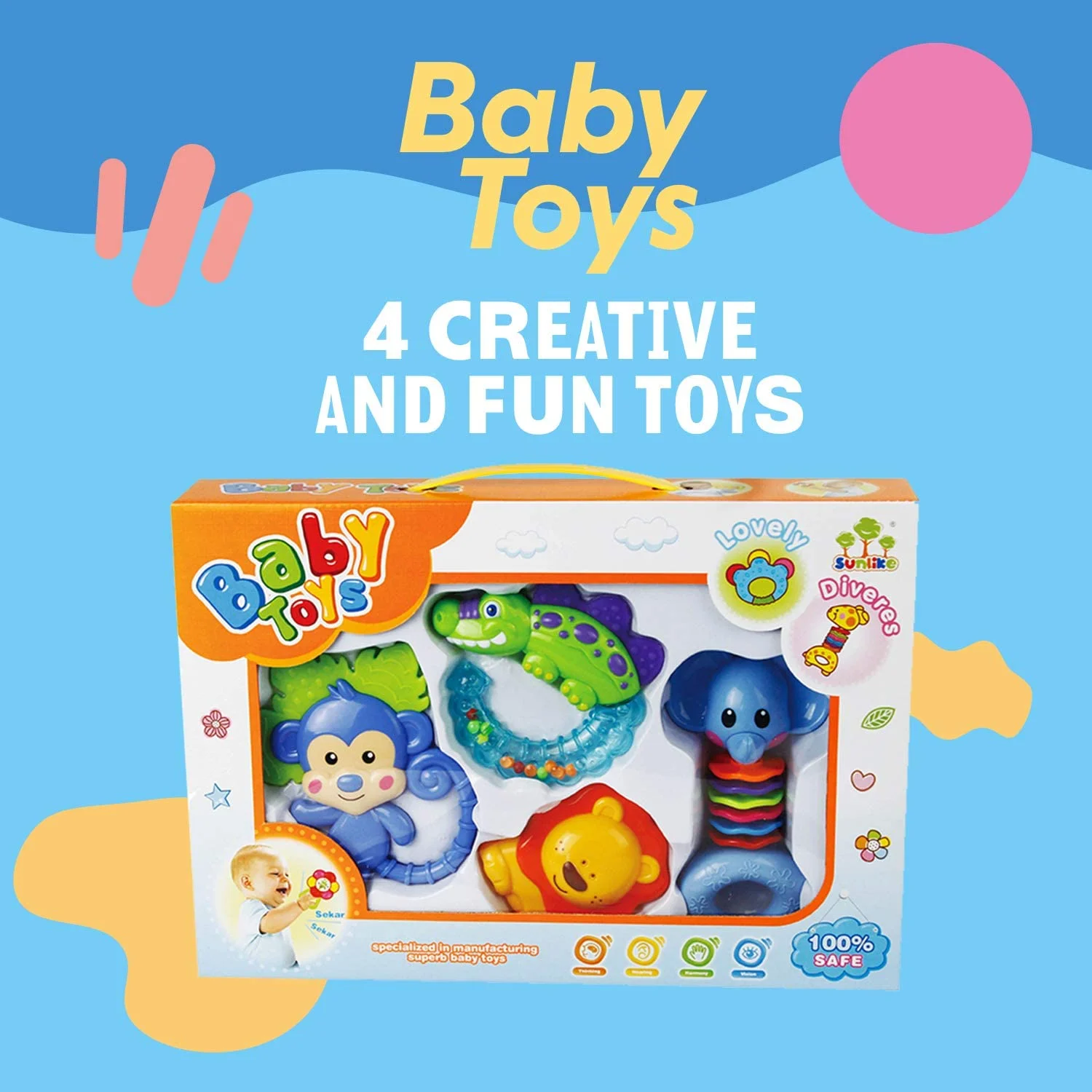 Baby Toys Bear 6-12 months Rattle Colorful Blocks