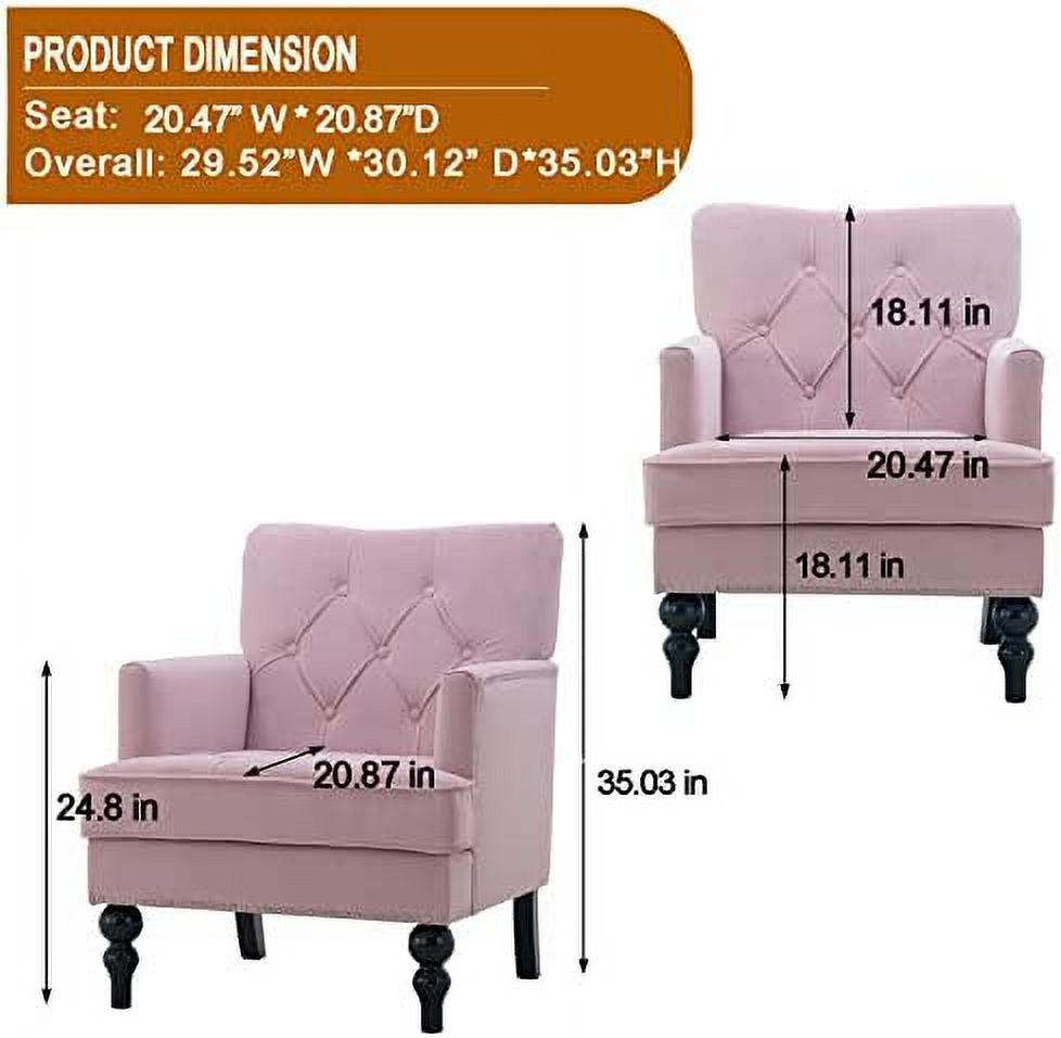TJUNBOLIFE Tufted Club Chair Velvet Modern Accent Single Sofa with Studded Nailhead Wooden Legs Armchair Comfy Upholstered for Club Living Room Bedroom Office Reading Room  Beige White