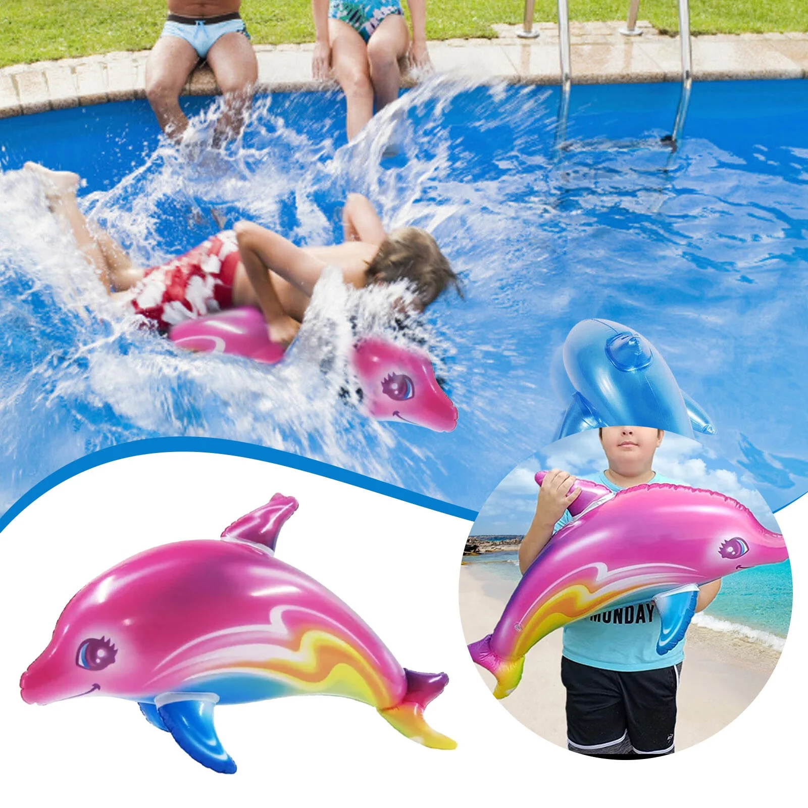 Toys Dolphin Inflatable Pool Toy Aquatic Themed Decor Inflate Pool Beach Birthday Party Toy Plastic Pink