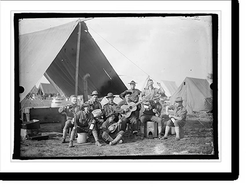Historic Framed Print, U.S. Army group of soldiers in front of tent - 2, 17-7/8