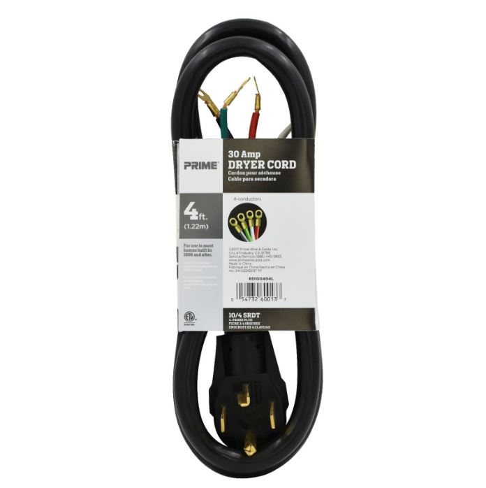 4 Feet 10/4 30 Amp 4-Wire Dryer Cord, (2 Pack)