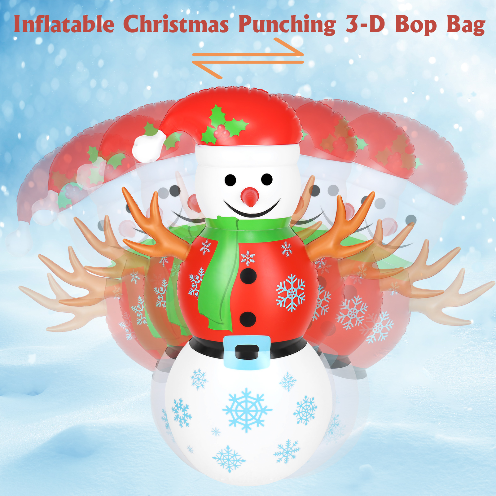 HEQUSIGNS Inflatable Punching Bag for Christmas Gift, 5 FT Giant Inflatable Christmas Punching Bag with 6 Toss Rings, Blow Up Snowman Punching Bag for Kids Christmas Gift