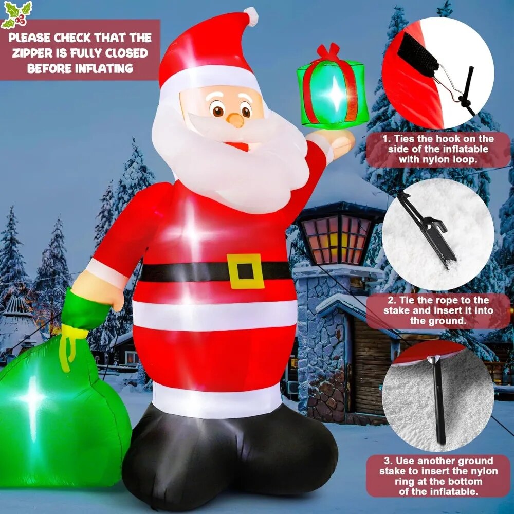 14FT Christmas Santa Inflatables, Giant Inflatable Santa with Gift Bag, 6pcs LED, Outdoor for Party Holiday Lawn Yard Archway USA