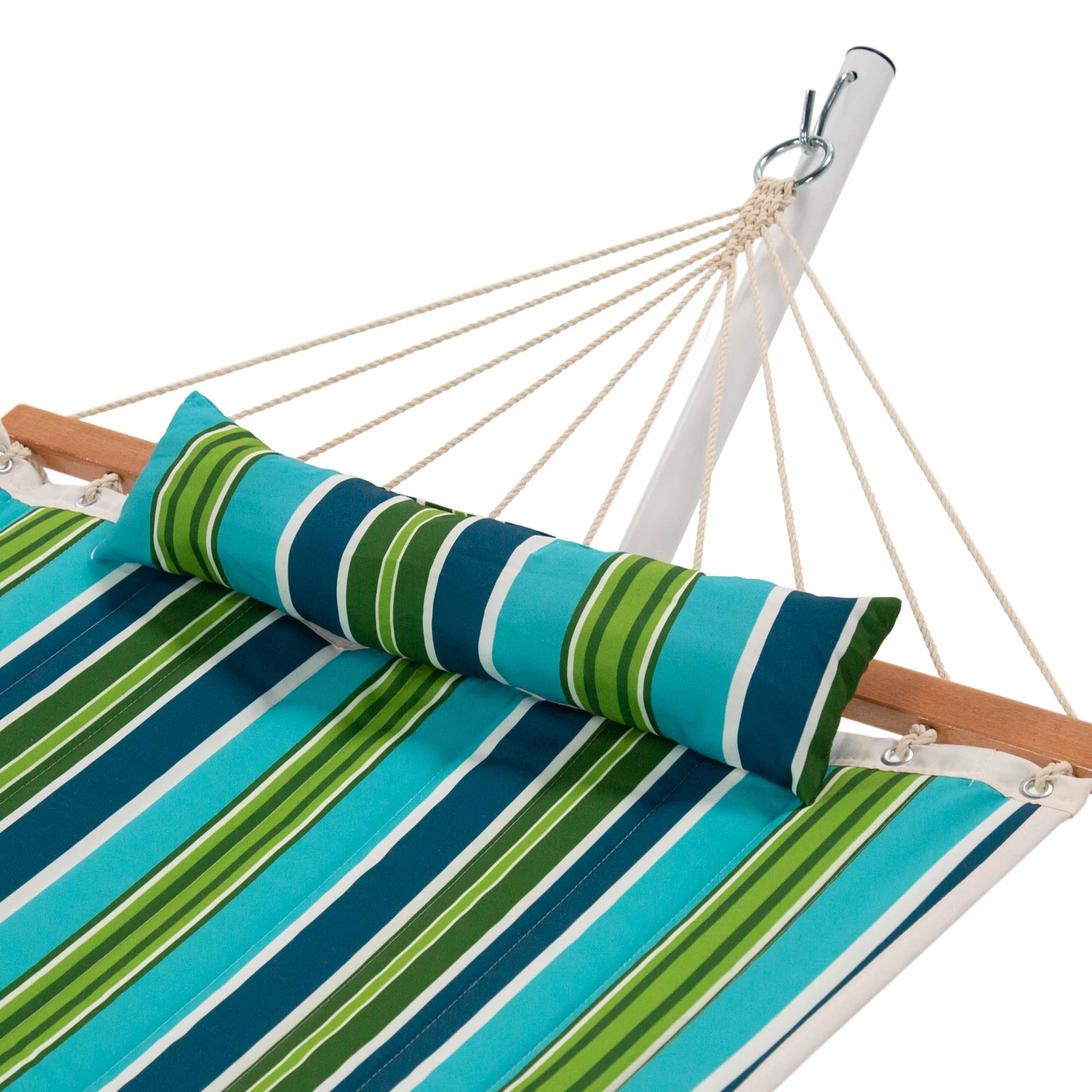 Castaway Living 11 ft L x 36 in W Quilted Hammock w/ Stand and Pillow Combo - Blue and Green Stripe