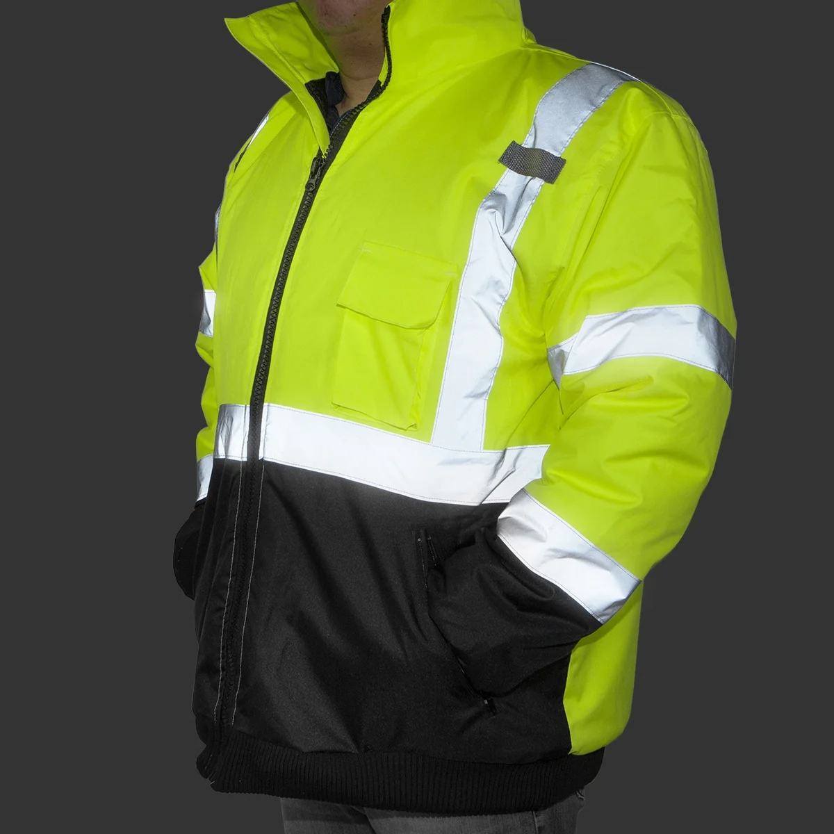 XtremepowerUS High Visibility Reflective Winter Bomber Jacket ANSI Compliant Safety Neon Jacket Reflective (2X-Large)