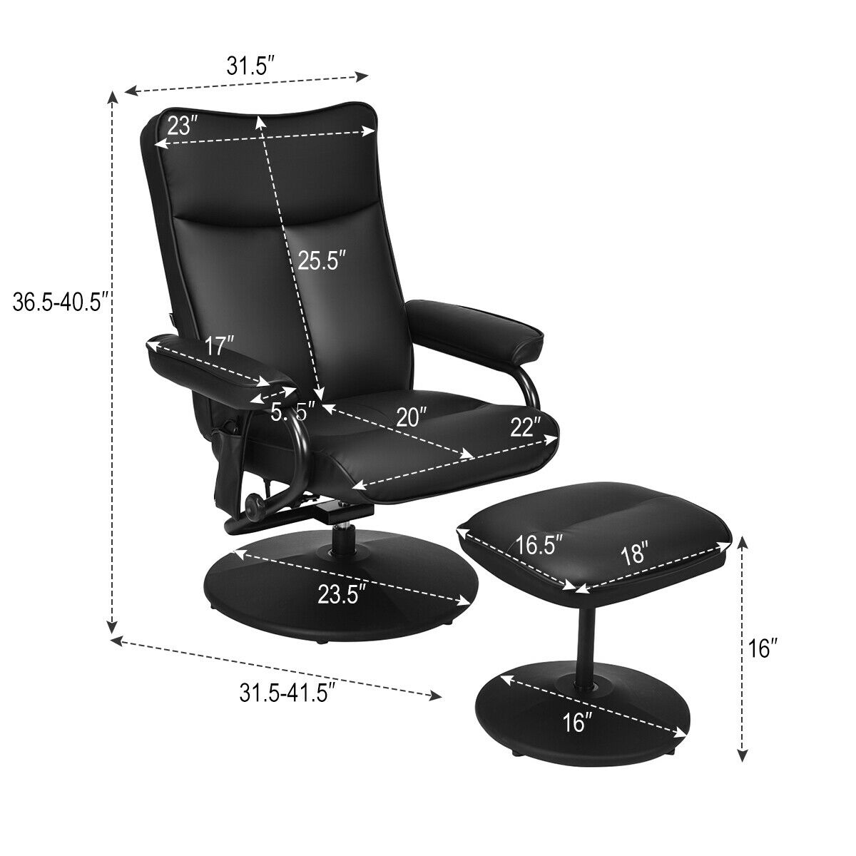 Gymax Couch Chair Lounge Swivel Massage Recliner w/ Side Pocket Remote Control Ottoman