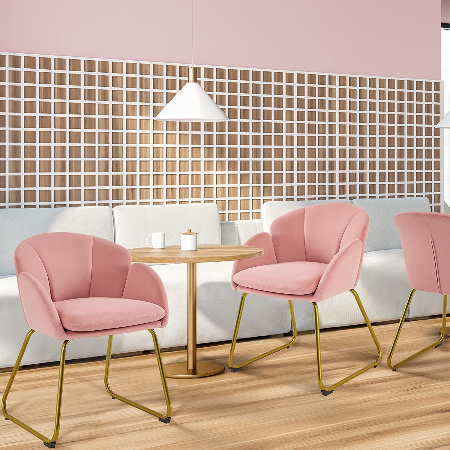 Yaheetech Flower Shape Velvet Armchair, Modern Side Chair Vanity Chair with Golden Metal Legs for Living Room/Dressing Room/Bedroom/Home Office/Kitchen, 2 Pieces, Pink