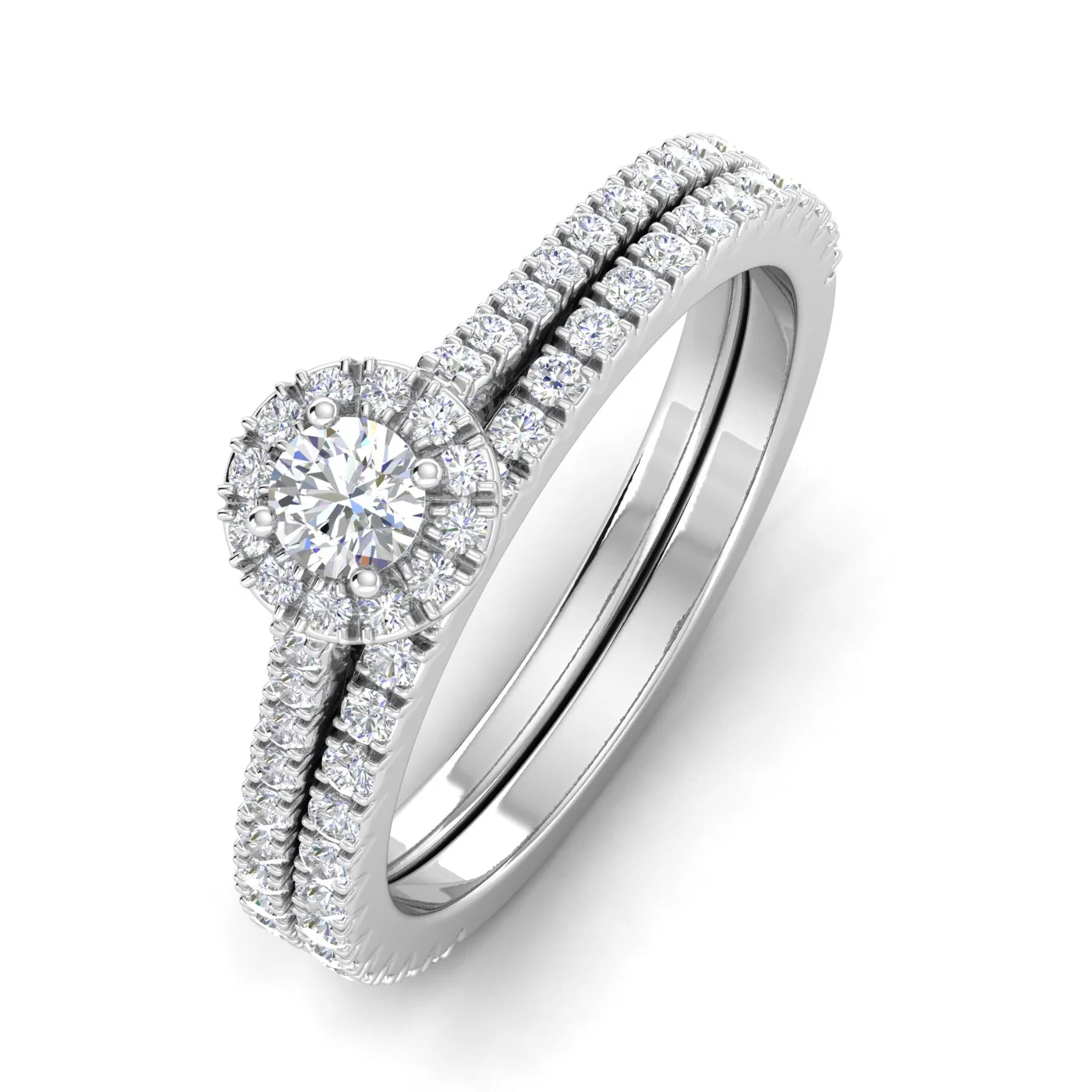 Certified 5/8ctw Diamond Halo Bridal Set Engagement Ring in 10k White Gold (G-H, I2-I3)