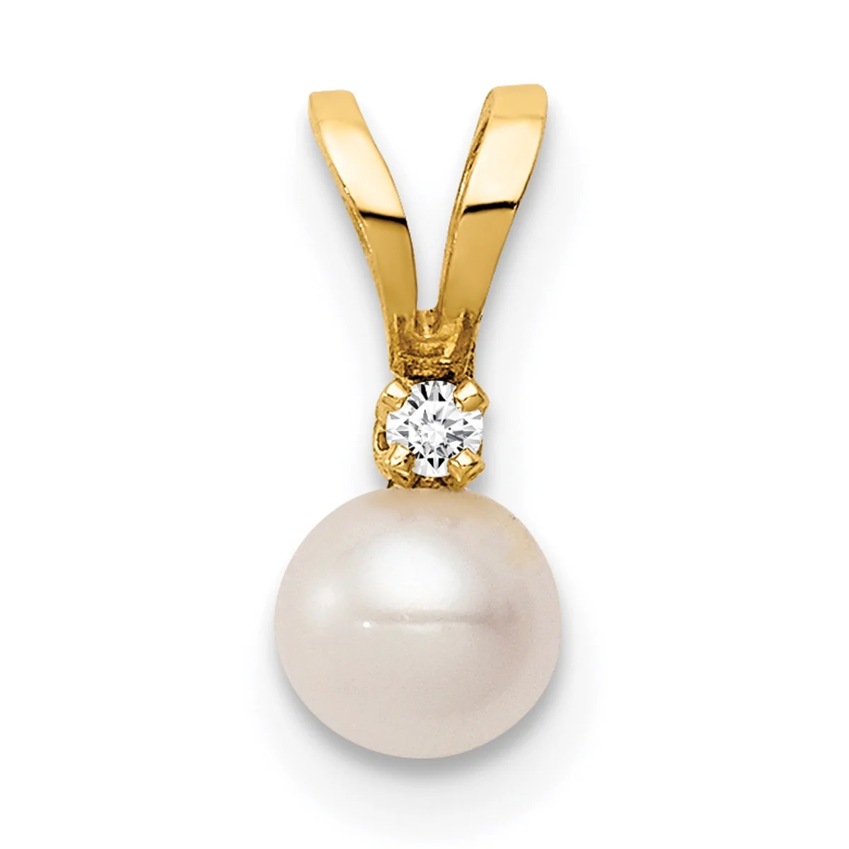 Carat in Karats 14K Yellow Gold Madi K 4-5mm Near Round Freshwater Cultured Pearl CZ Pendant Charm With 14K Yellow Gold Lightweight Rope Chain Necklace 16''