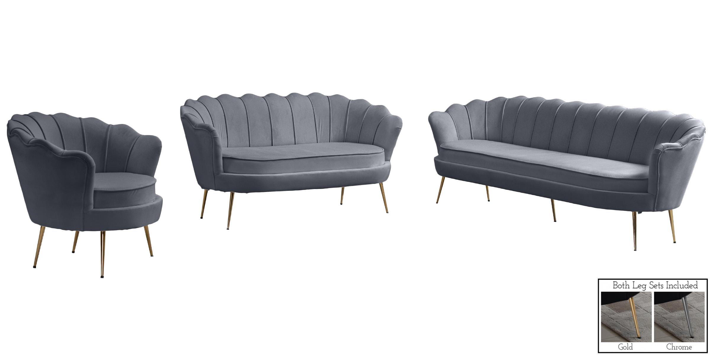 Glam GREY Velvet Channel Tufted Sofa Set 3 Pcs GARDENIA 684Grey Meridian Modern