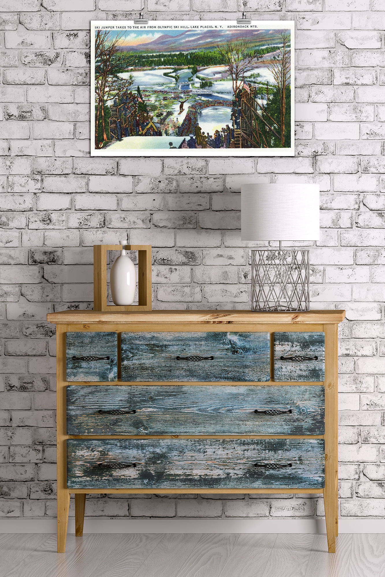 Lake Placid, New York - Ski Jumper Takes off from the Olympic Ski Hill (16x24 Giclee Gallery Print, Wall Decor Travel Poster)