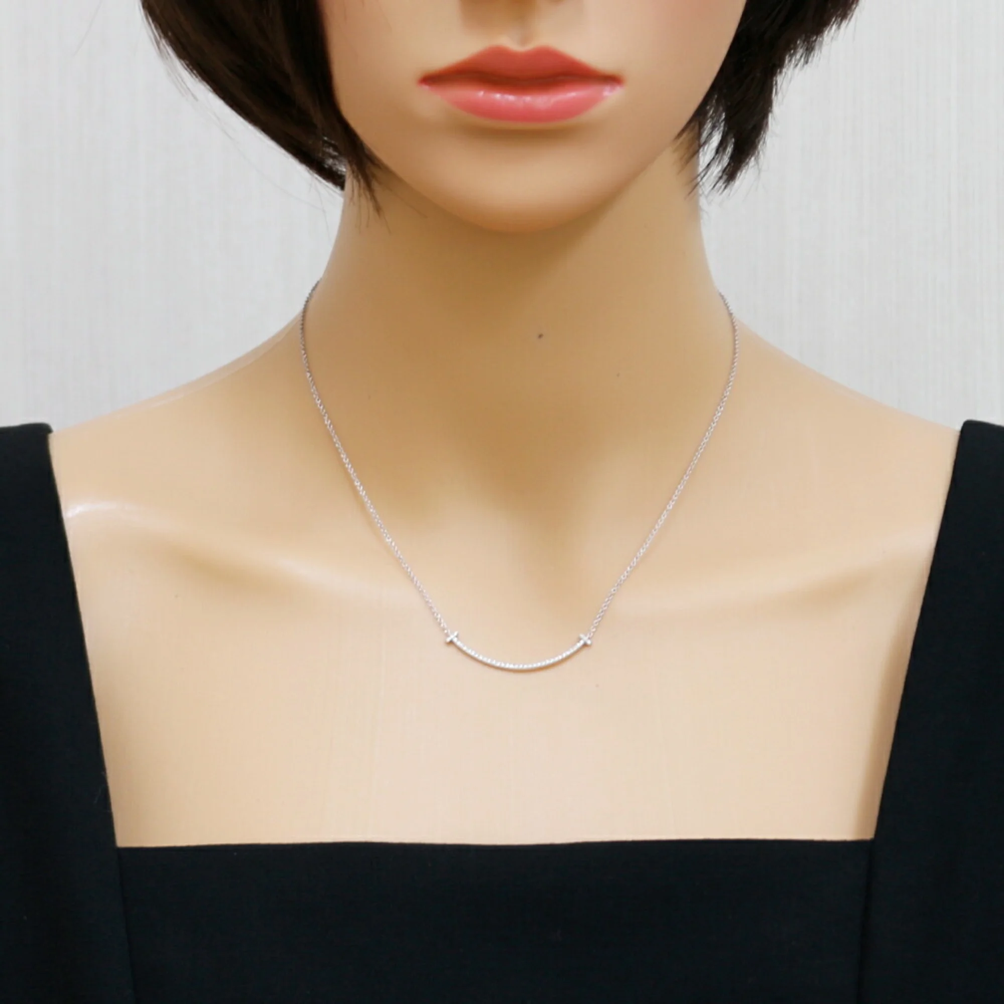 Pre-Owned Tiffany T Smile Diamond Necklace 18K Women's TIFFANY&Co. BRJ10000000120965 (Like New)