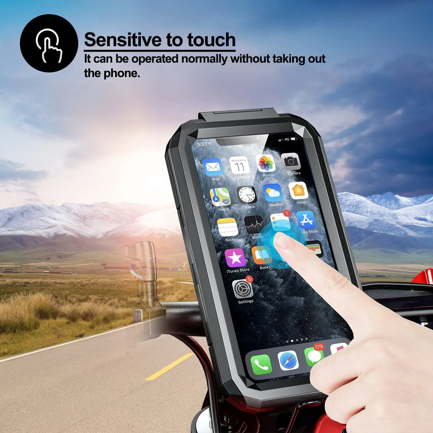 Waterproof Motorcycle Phone Mount 360°Ball Rotation Bike Cellphone Holder Sensitive Touch Screen for 4.7