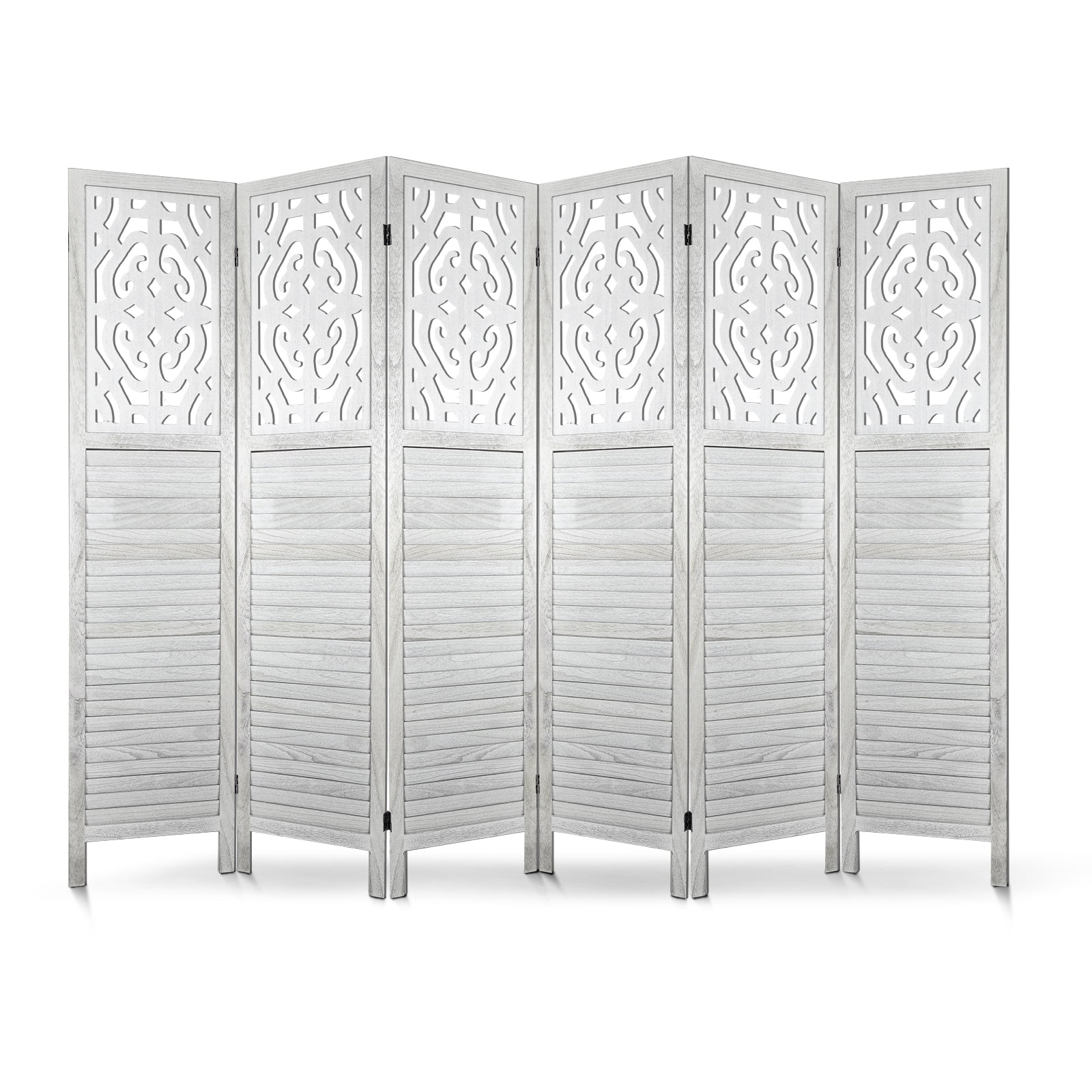 Fionafurn 6 Panel Room Divider,Hollow Carved Folding Privacy Screens, White