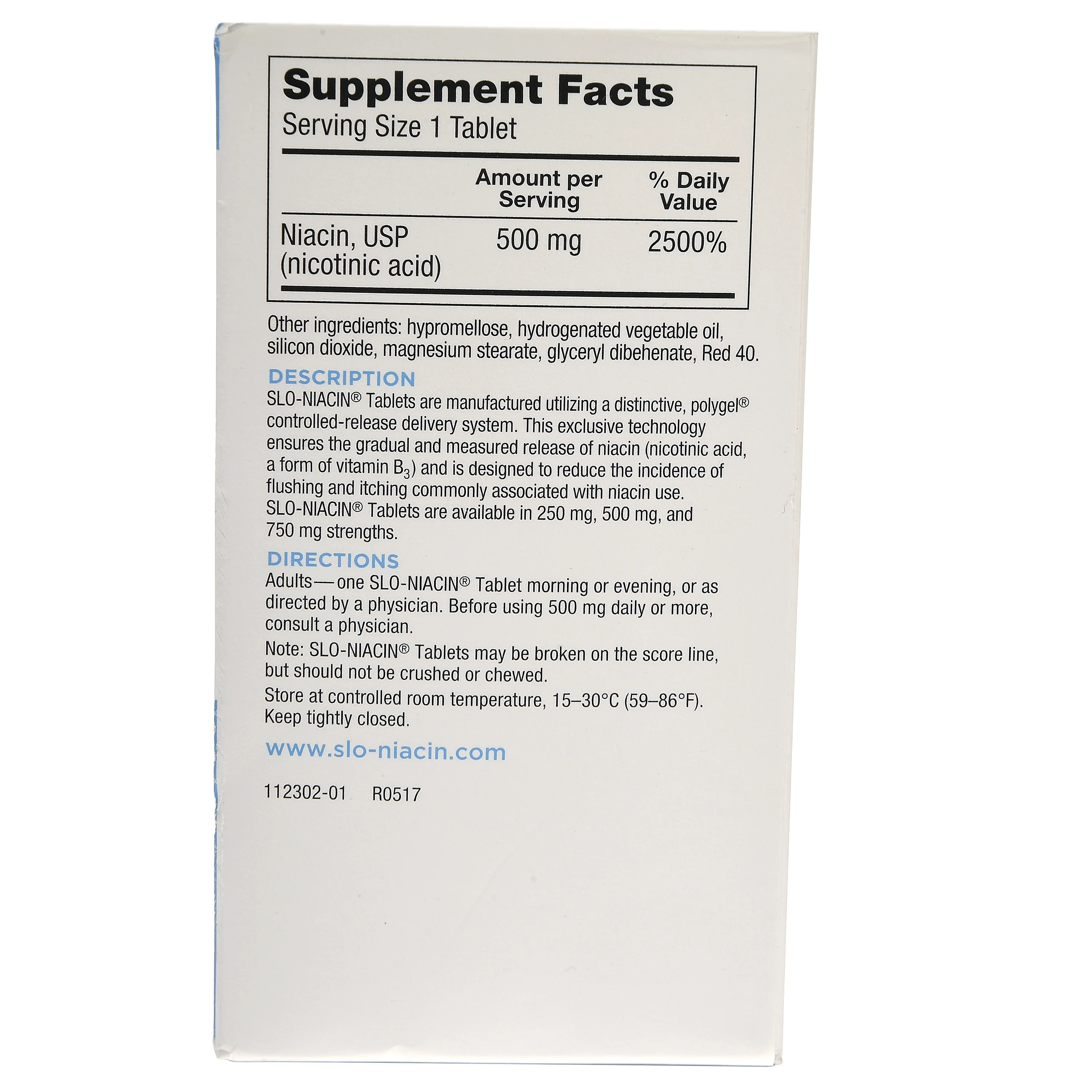 Slo Niacin Dietary Supplement 100 tablets 500 mg