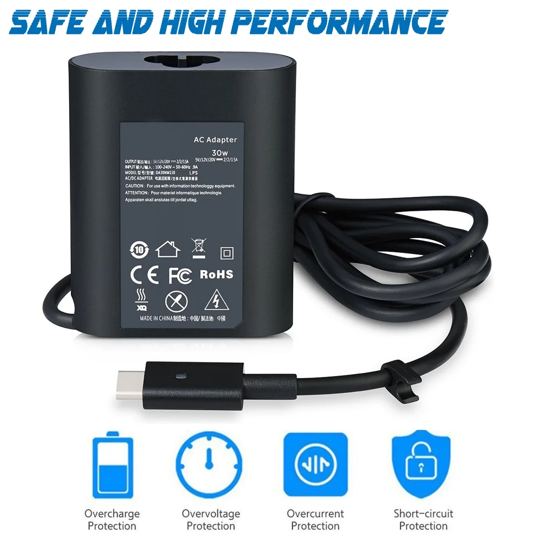 EBK 30W Portable Charger For XPS 12 (9250) AC Power Adapter Charger with USB-C Hub Type-C For Dell XPS 13 9350 Latitude 7350 F17M7 0F17M7 HP Spectre x360 v2 Laptop/Tablet 12 Month Warranty