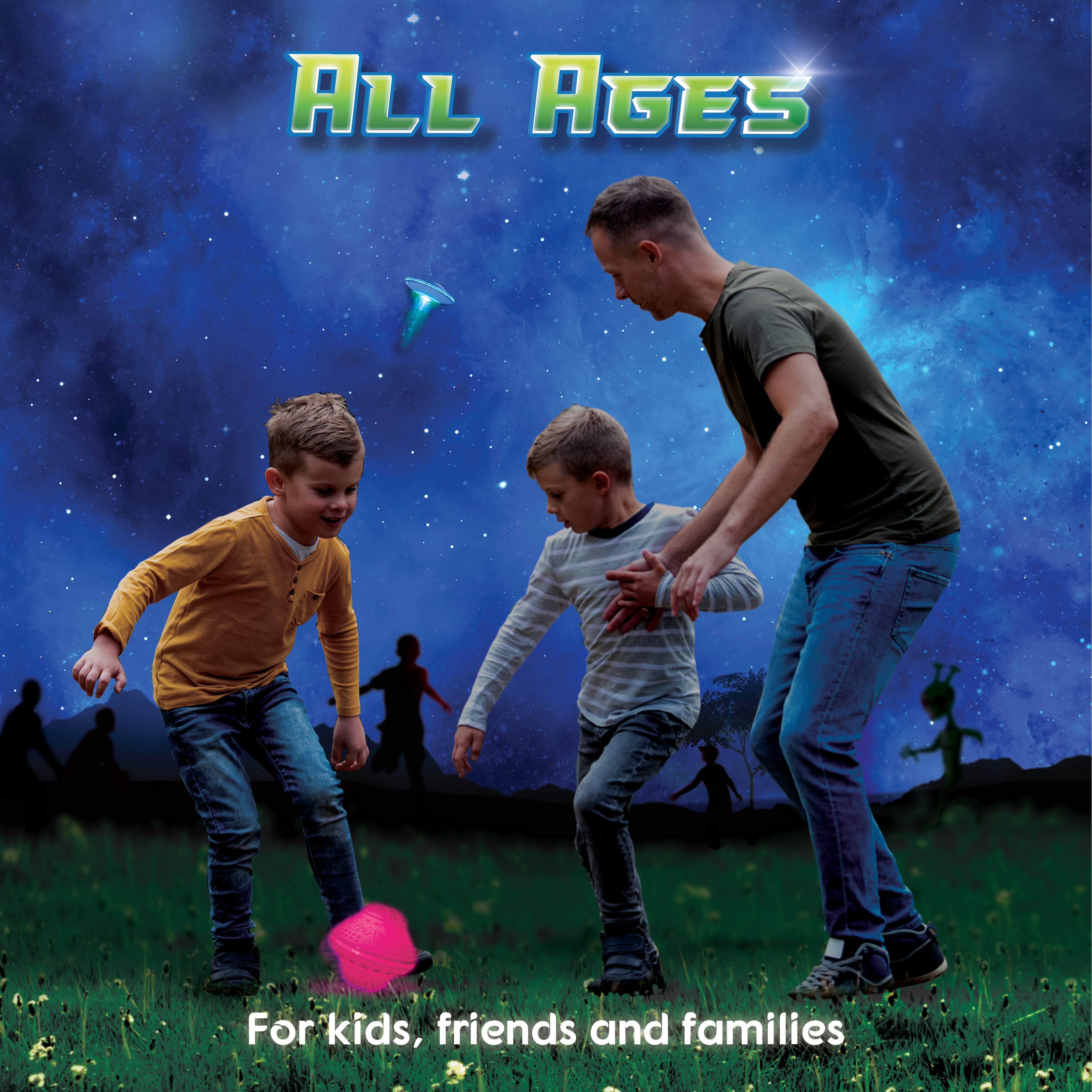 Starlux Games Cosmic Kick the Can: Glow in the Dark Outdoor Board Game and Spaceship Toy