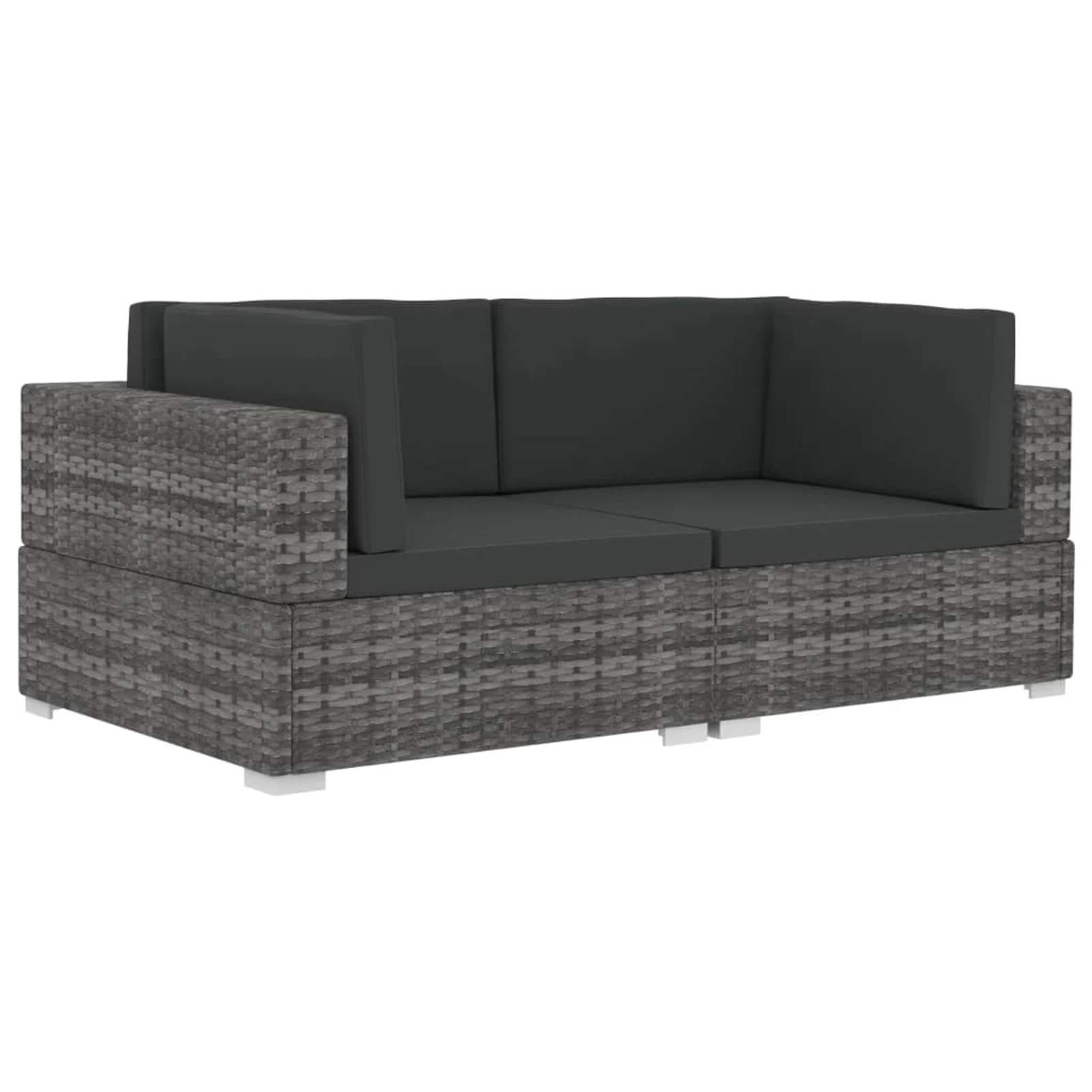 moobody Set of 2 Patio Lounge Set with Cushions Gray Poly Rattan Left Corner Sofa and Right Corner Sofa Powder-Coated Steel Frame Conversation Set for Garden, Lawn, Outdoor Furniture