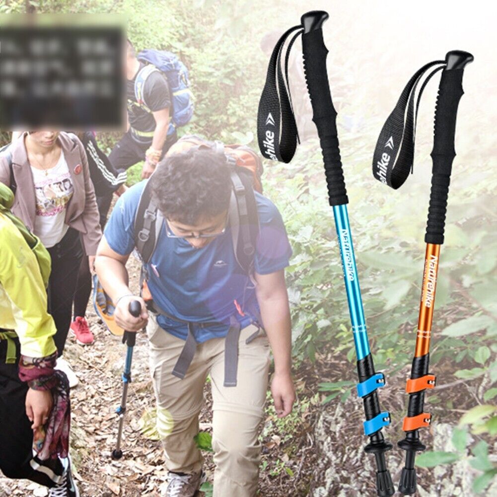 1Set Folding Walking Stick Cane Telescopic Hiking Trekking Poles Retractable+Bag