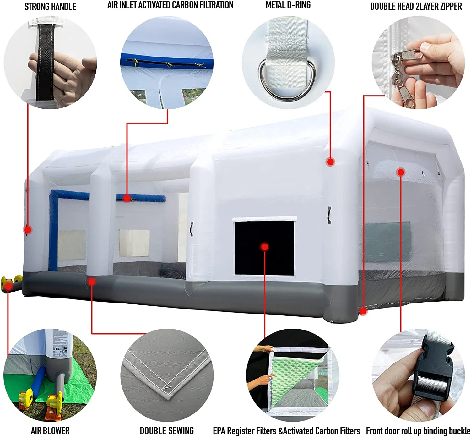 GORILLASPRO Inflatable Paint Booth 33X20X15Ft Inflatable Spray booth More Durable Portable Blow Up Painting Tent With 2 Big Blowers