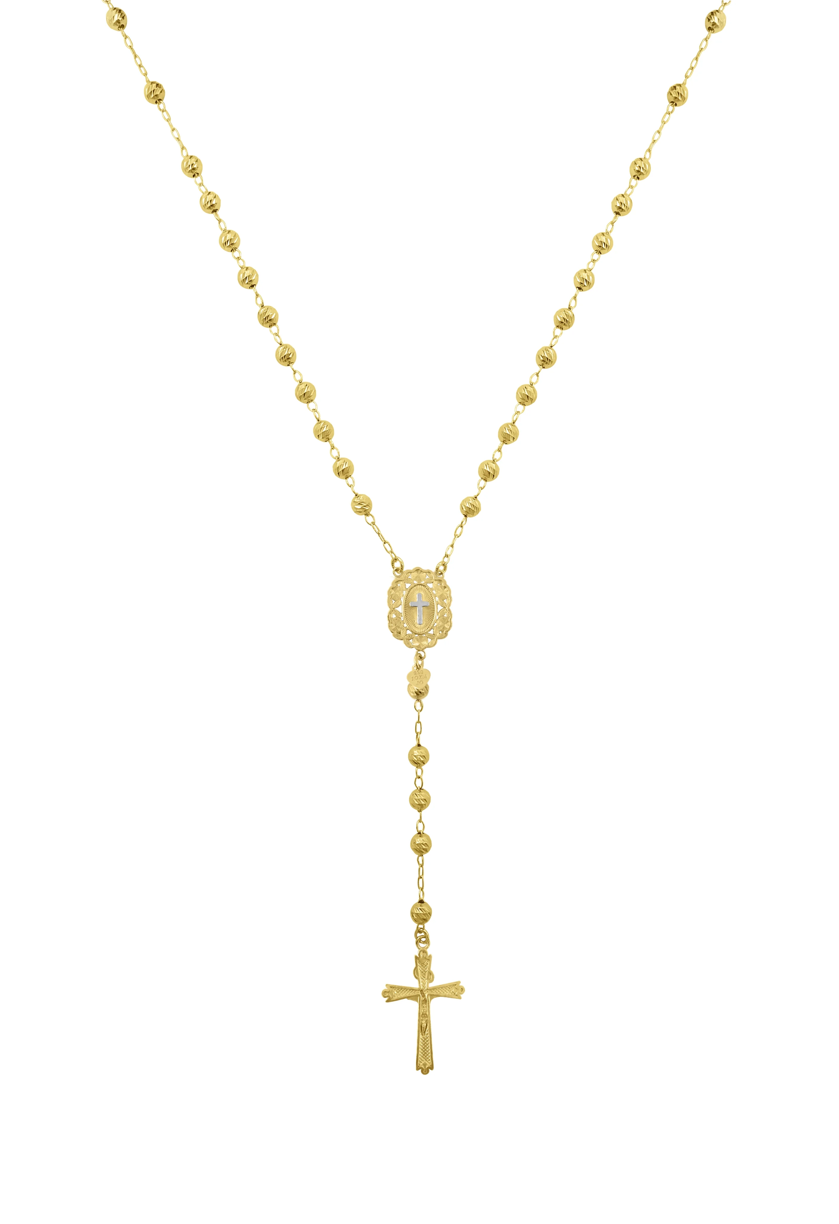 Brilliance Fine Jewelry Women's 14K Gold Plated Sterling Silver Yellow Beads Rosary Necklace 26