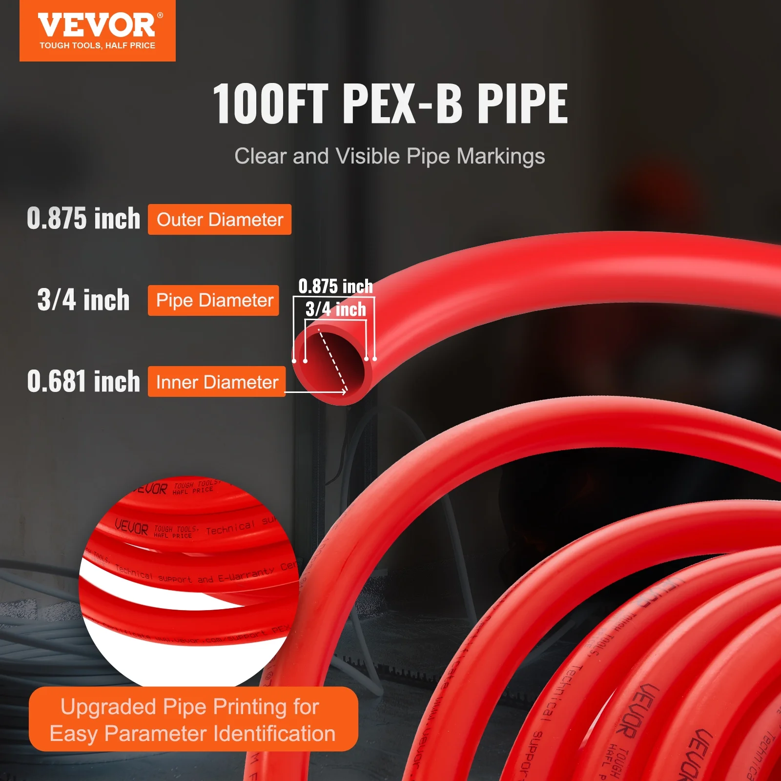 SKYSHALO 3/4” x 100ft Red PEX-B Tubing/Pipe for Potable Water with Pipe Cutter