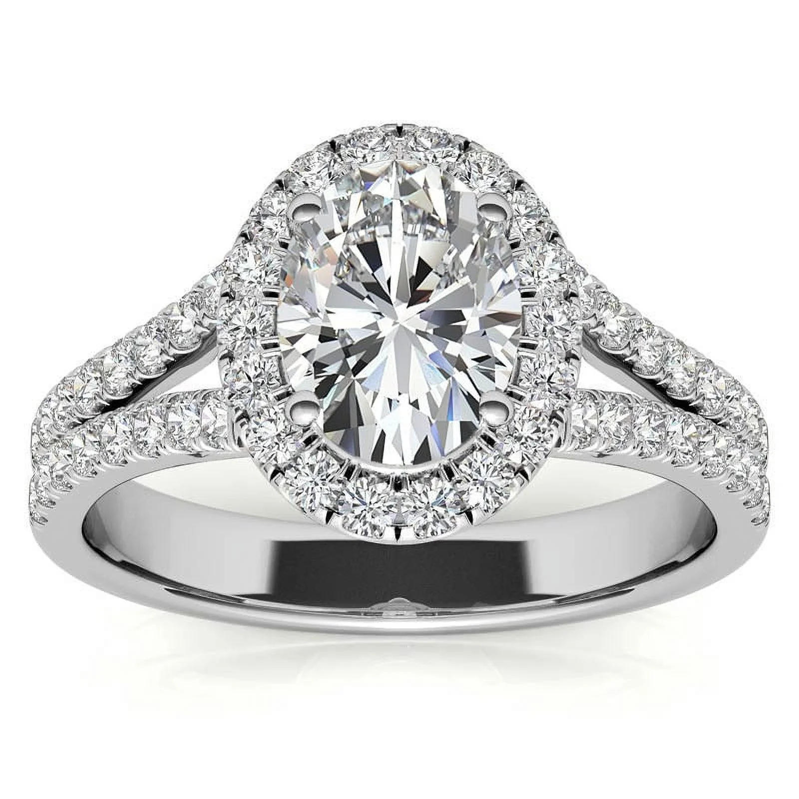 SOLITAIRE JEWELS 1Ct Oval Halo Split Shank Moissanite 925 Silver Sterling, Engagement Ring For Gift