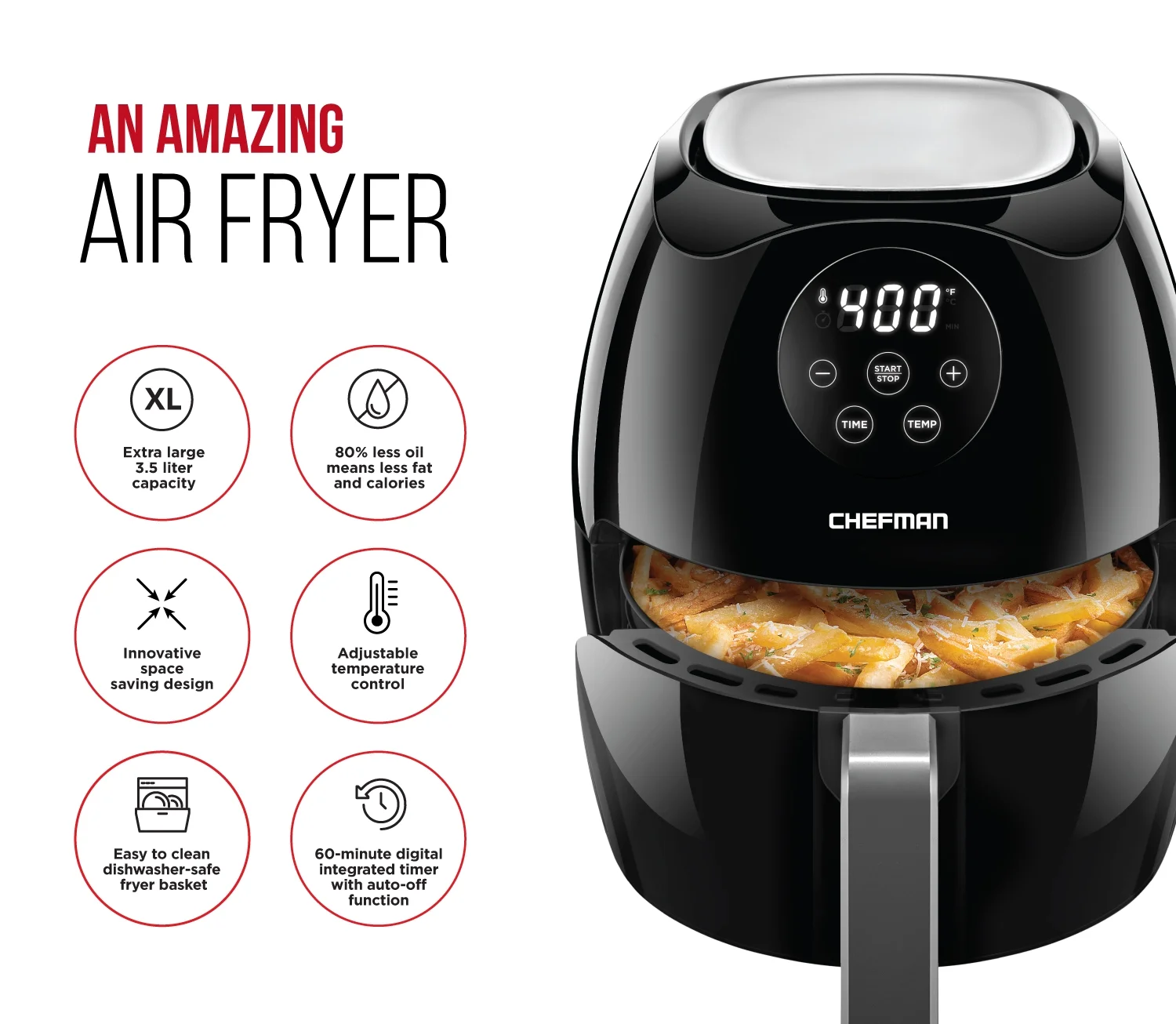 Chefman Digital Air Fryer w/ Temp Control & Timer, 3.5qt Capacity, Black