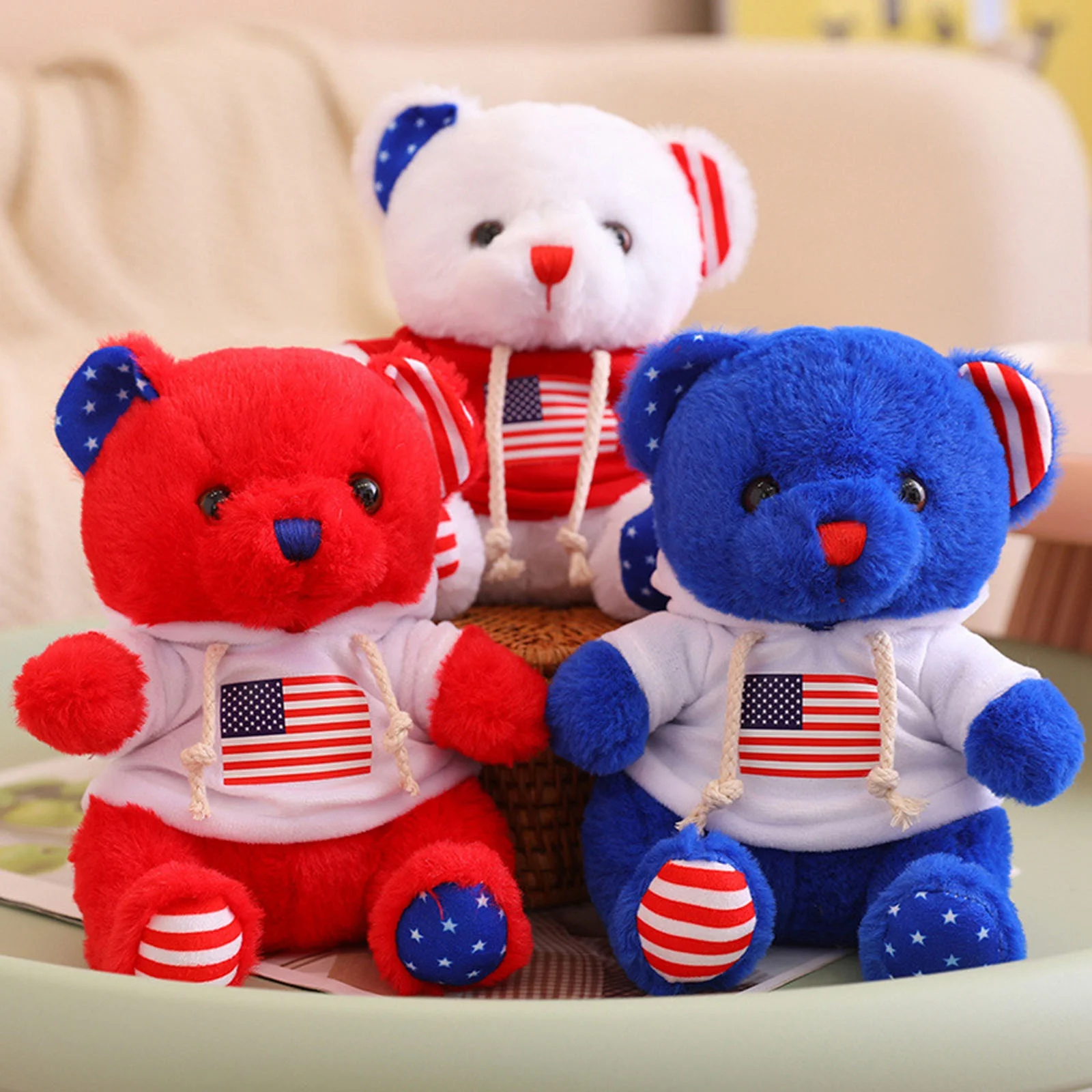 4th of July Home Party Decoration Patriotic Bear Plush Toy 10inch Teddy Bear Stuffed Animal for Independence Day Gift for Kids