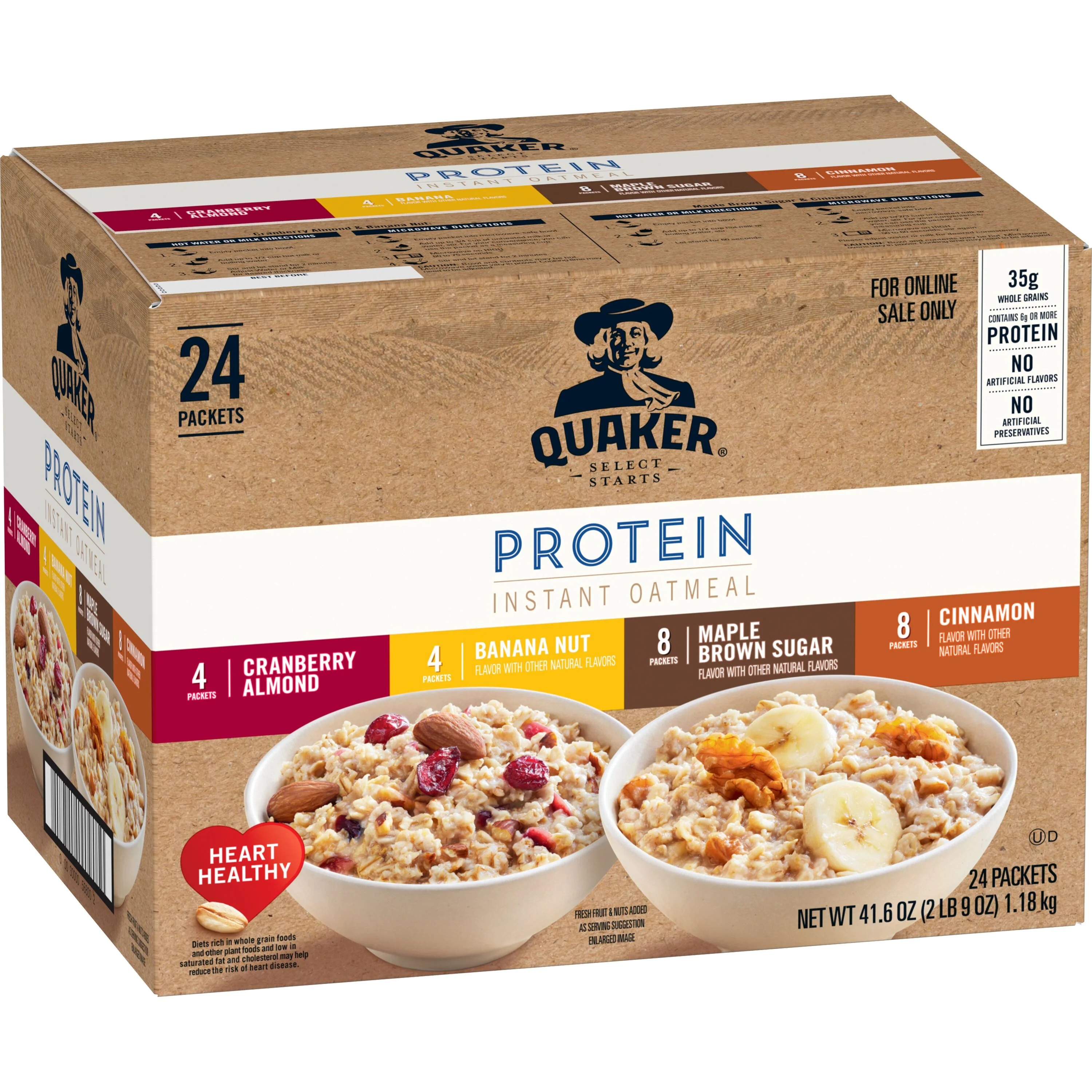 Quaker Instant Oatmeal, Protein Variety Pack, 24 Packets