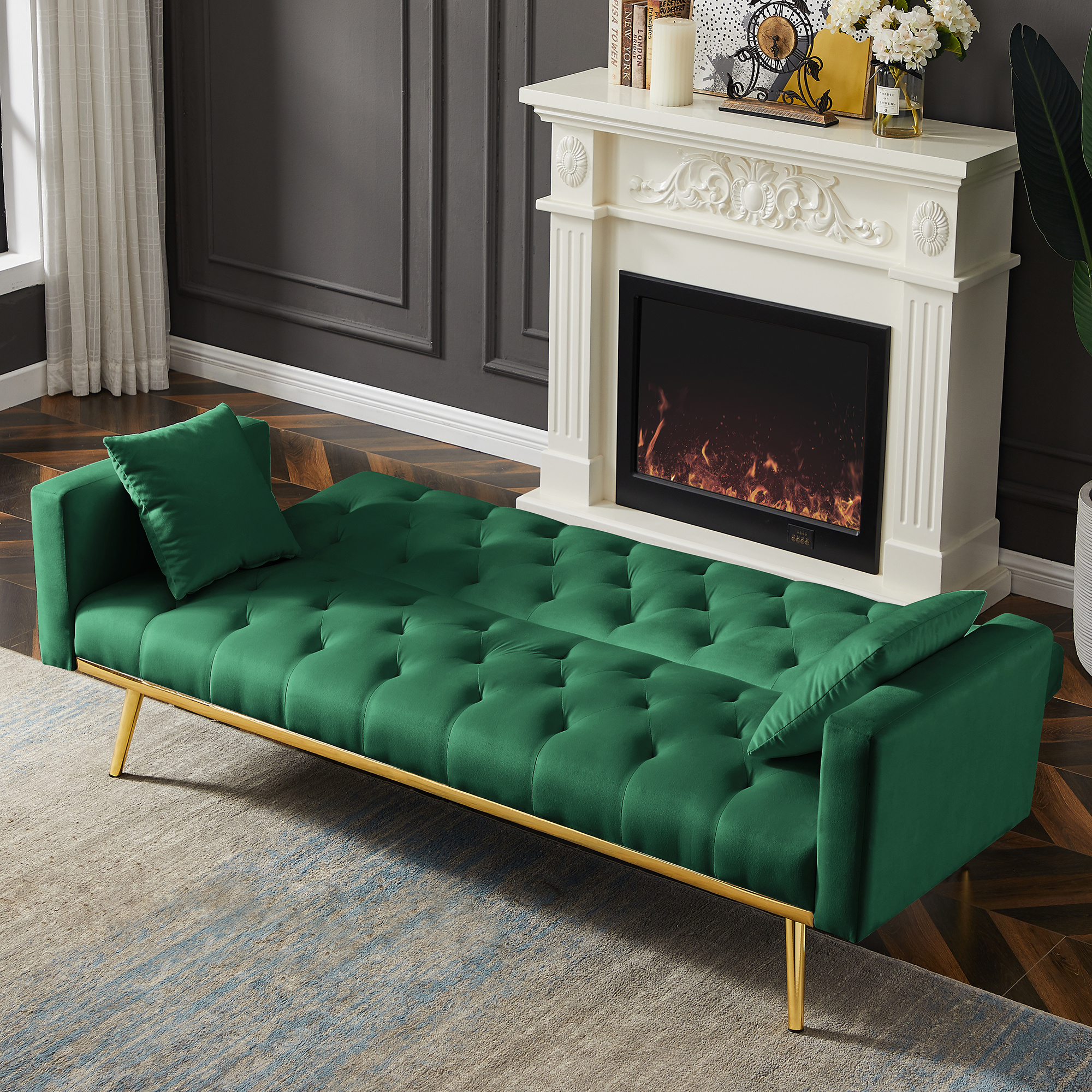 LANTRO JS GREEN Convertible Folding Futon Sofa Bed, Sleeper Sofa Couch for Compact Living Space.