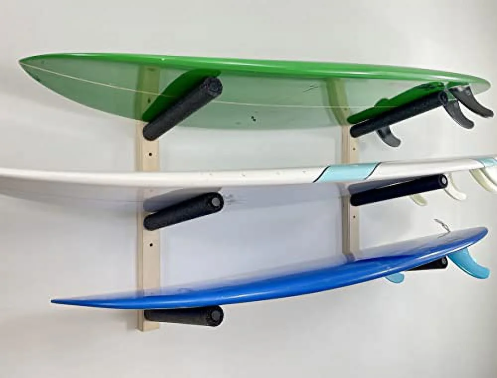 Surfboard, Wakeboard, Kiteboard Wall Rack Mount - Holds 3 Boards