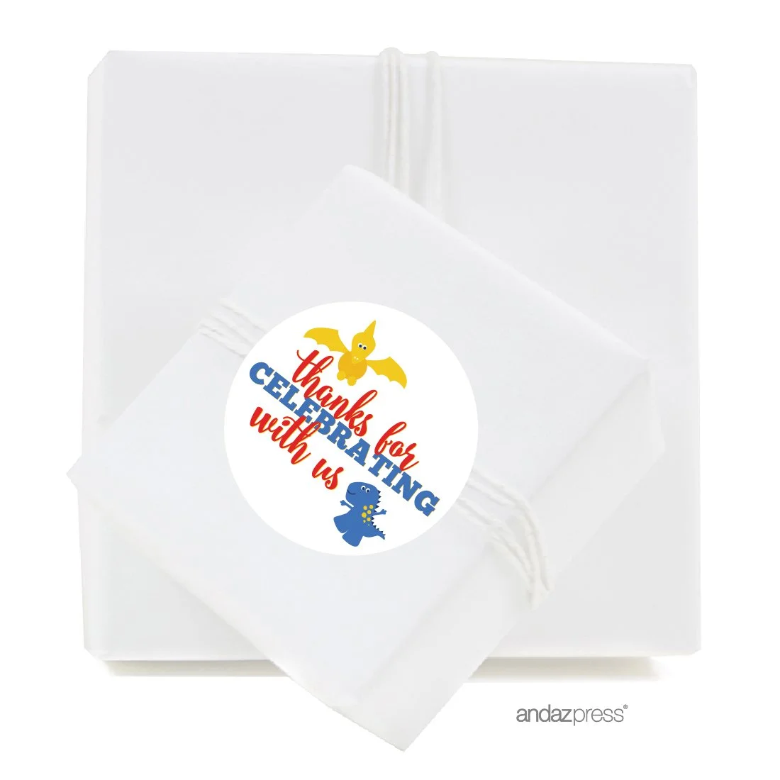 Birthday Round  Dinosaur Party Labels, Thank You for Celebrating With Us!  40-Pk