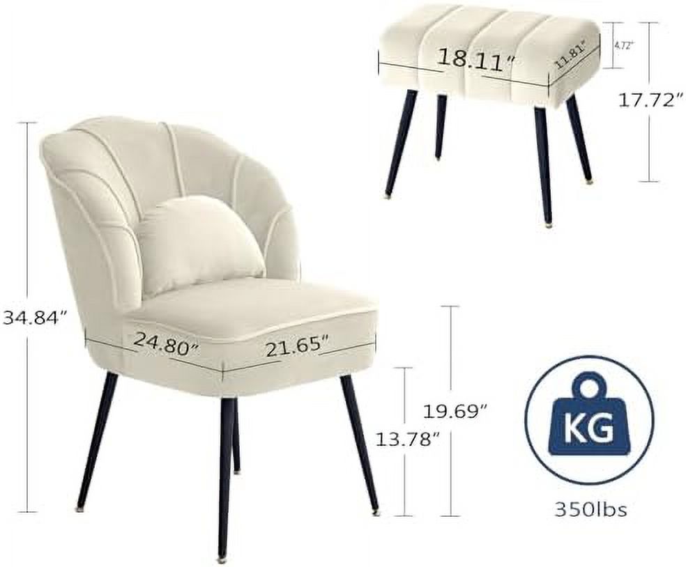 KBANZIBIU Velvet Accent Chairs with Ottoman  Upholstered Modern Single Sofa Side Chair for Living Room Bedroom Office Reading Club Coffee Chair with Metal Legs (Beige)